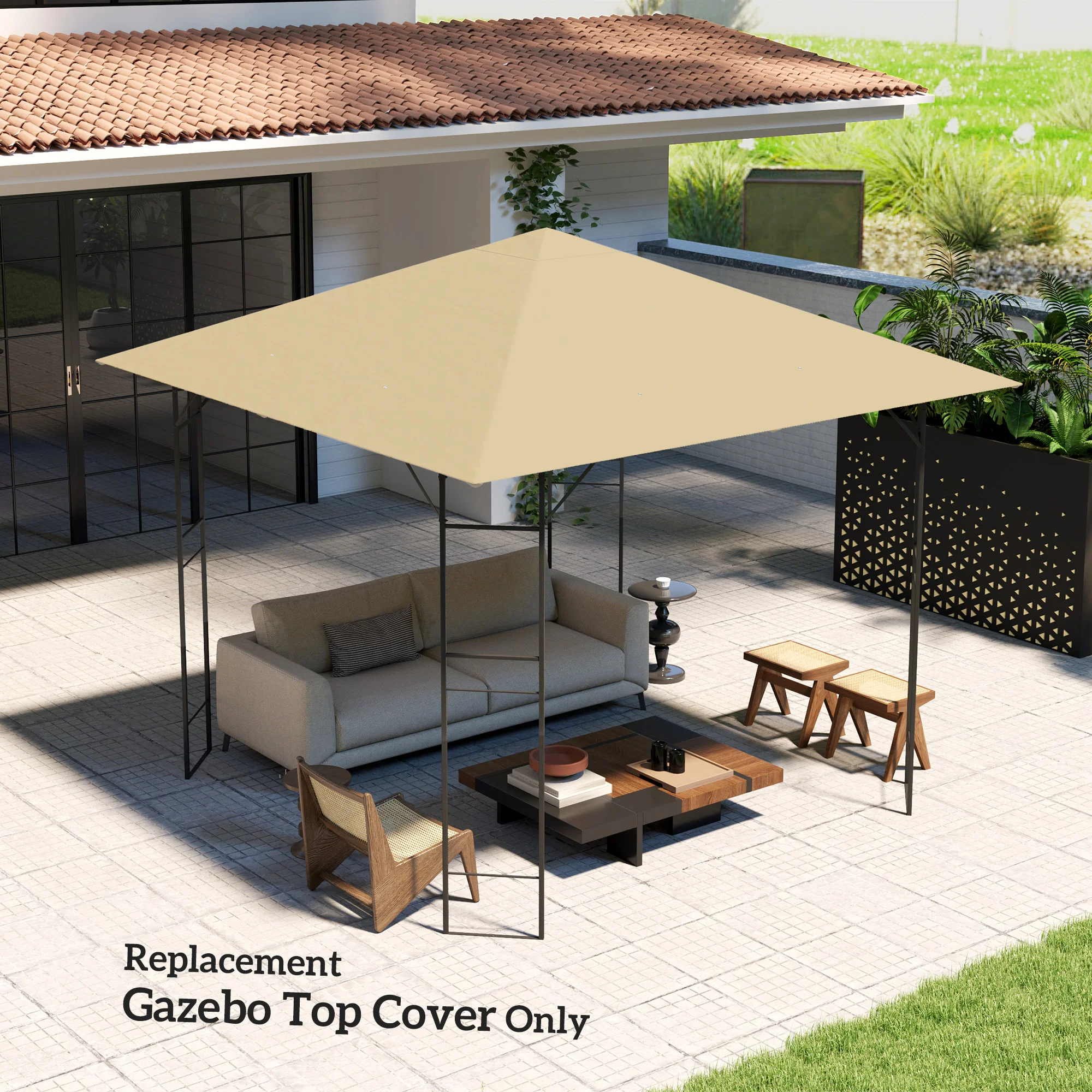 3 x 3m Water Resistant Gazebo Canopy Replacement Cover with Drain Holes, Beige - Image 9