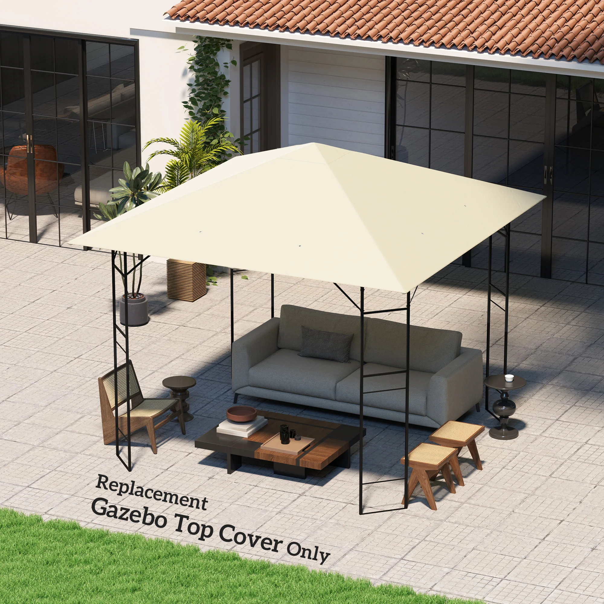3 x 3m Waterproof Gazebo Canopy Replacement Cover with Drain Holes, 370g/㎡, Cream White - Image 4