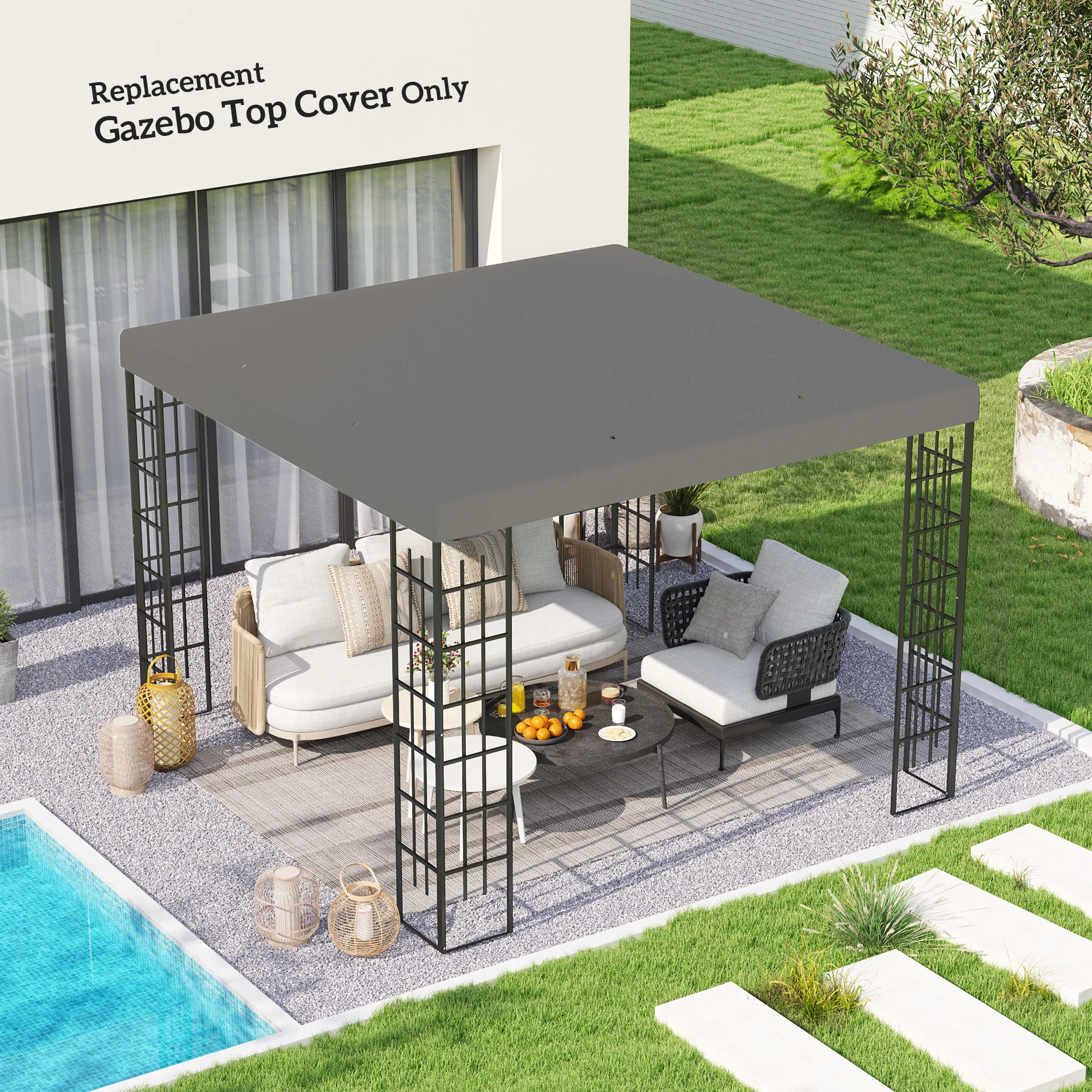 3 x 3m Waterproof Gazebo Canopy Replacement Cover with Drain Holes, 370g/㎡ Grey - Image 3