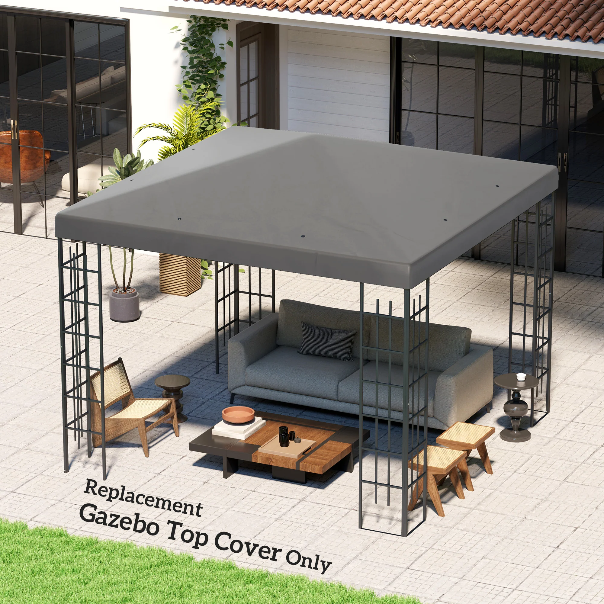 3 x 3m Waterproof Gazebo Canopy Replacement Cover with Drain Holes, 370g/㎡ Grey - Image 4