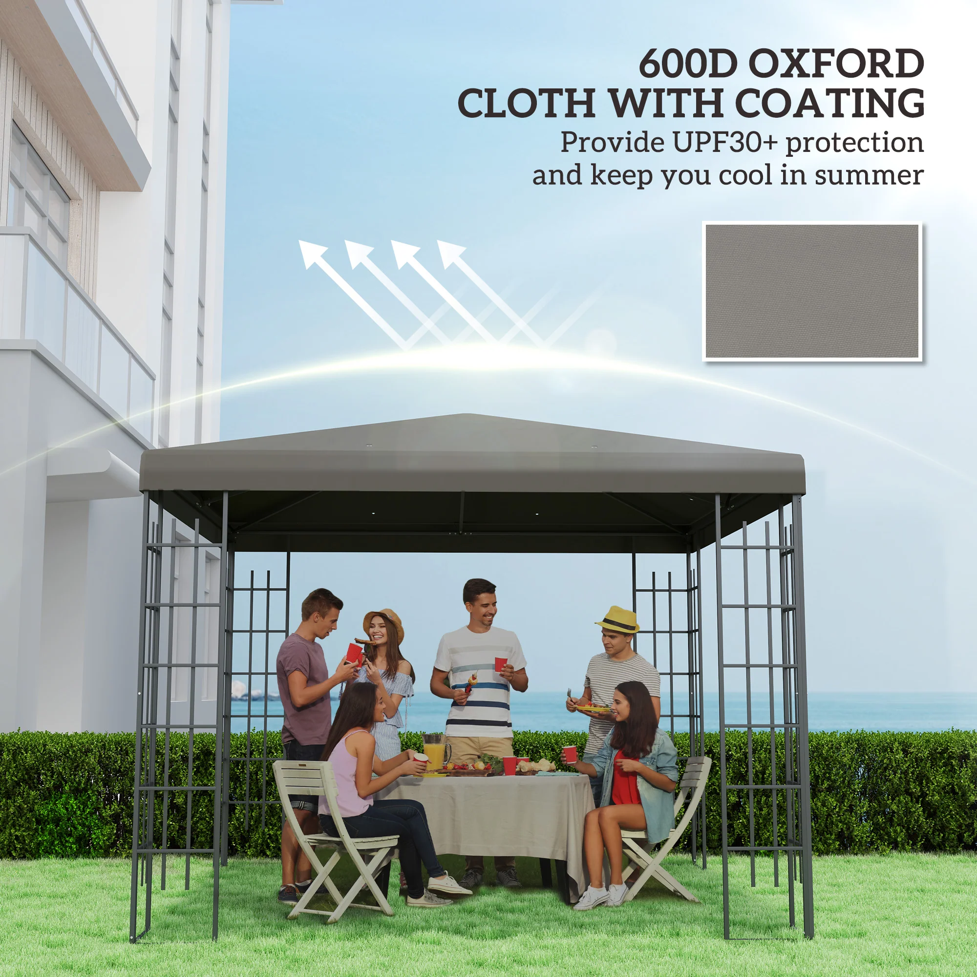 3 x 3m Waterproof Gazebo Canopy Replacement Cover with Drain Holes, 370g/㎡ Grey - Image 8