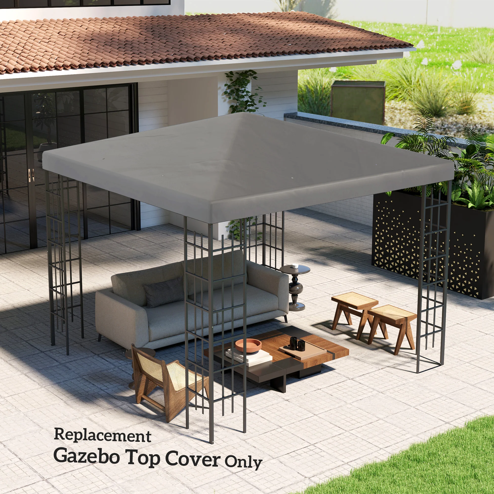 3 x 3m Waterproof Gazebo Canopy Replacement Cover with Drain Holes, 370g/㎡ Grey - Image 9
