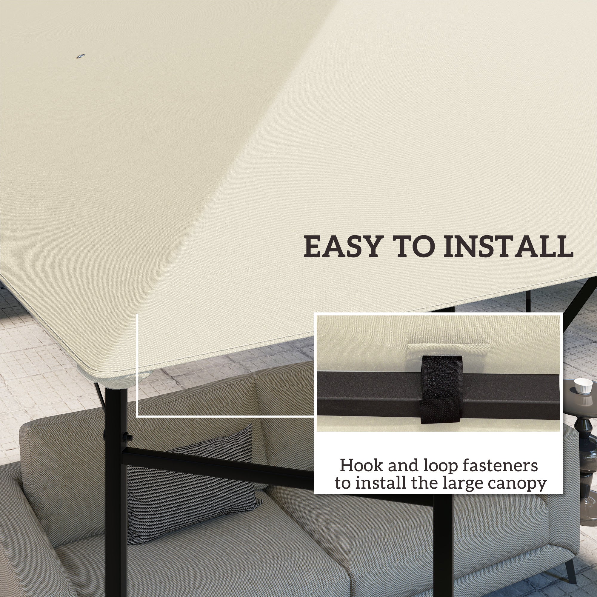 3 x 3m Waterproof Gazebo Canopy Replacement Cover with Drain Holes, 370g/㎡, Cream White - Image 7