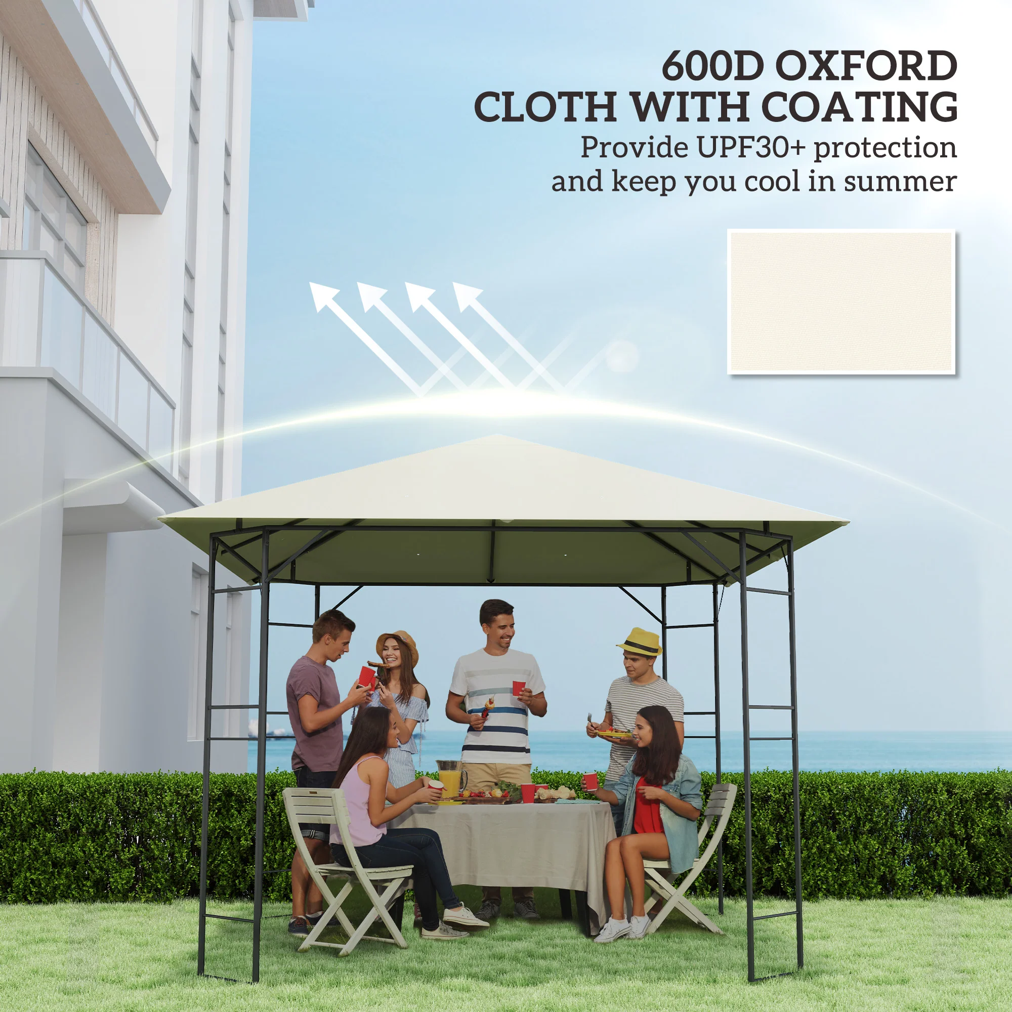 3 x 3m Waterproof Gazebo Canopy Replacement Cover with Drain Holes, 370g/㎡, Cream White - Image 8