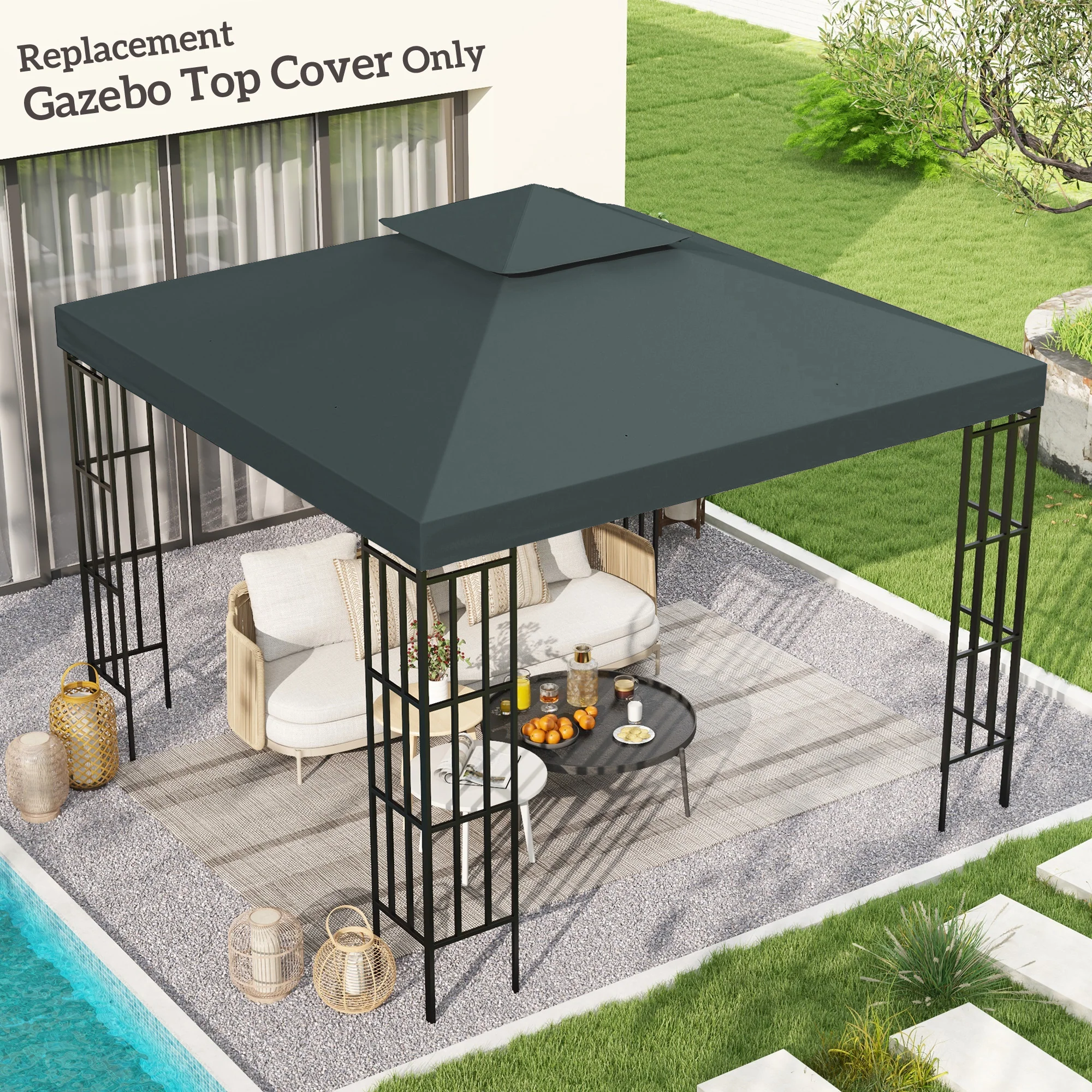 3 x 3m Gazebo Canopy Roof Top Replacement Cover Spare Part, Charcoal Grey - Image 3