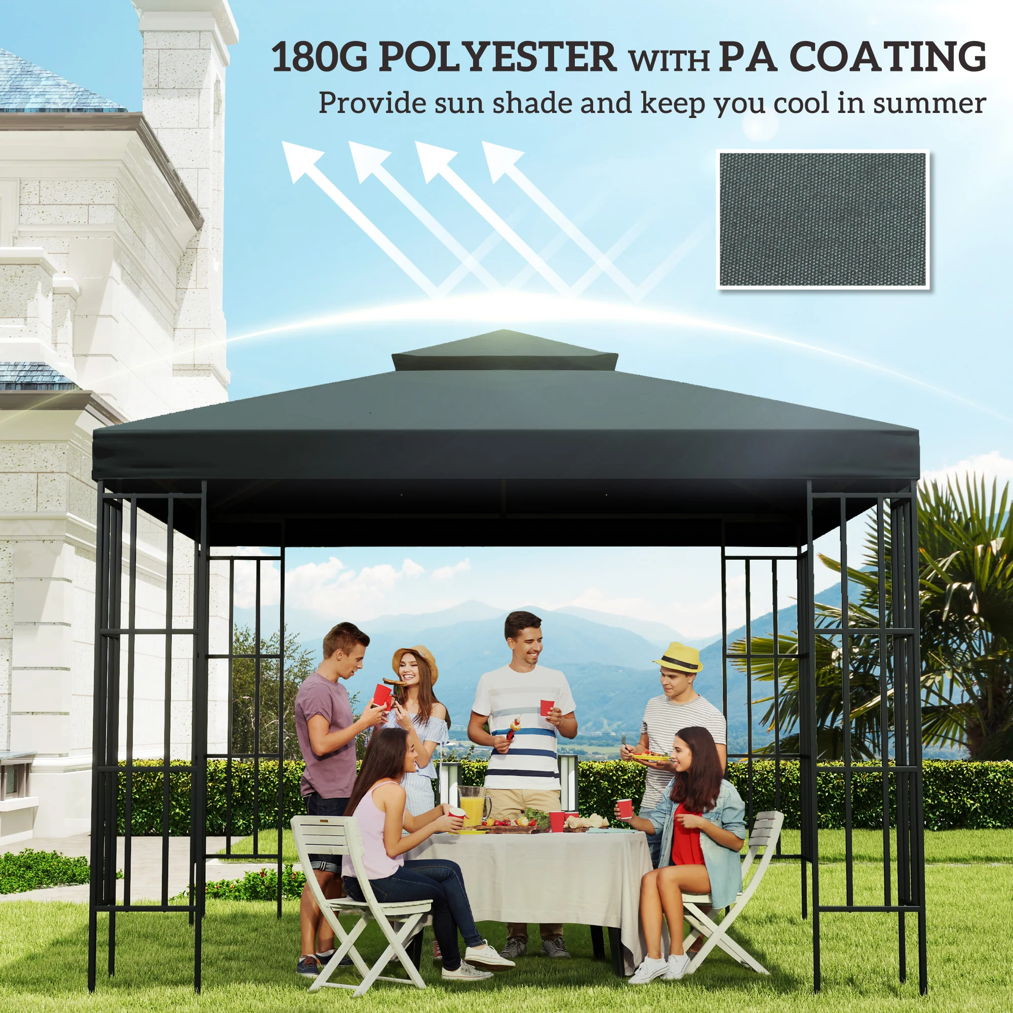 3 x 3m Gazebo Canopy Roof Top Replacement Cover Spare Part, Charcoal Grey - Image 8
