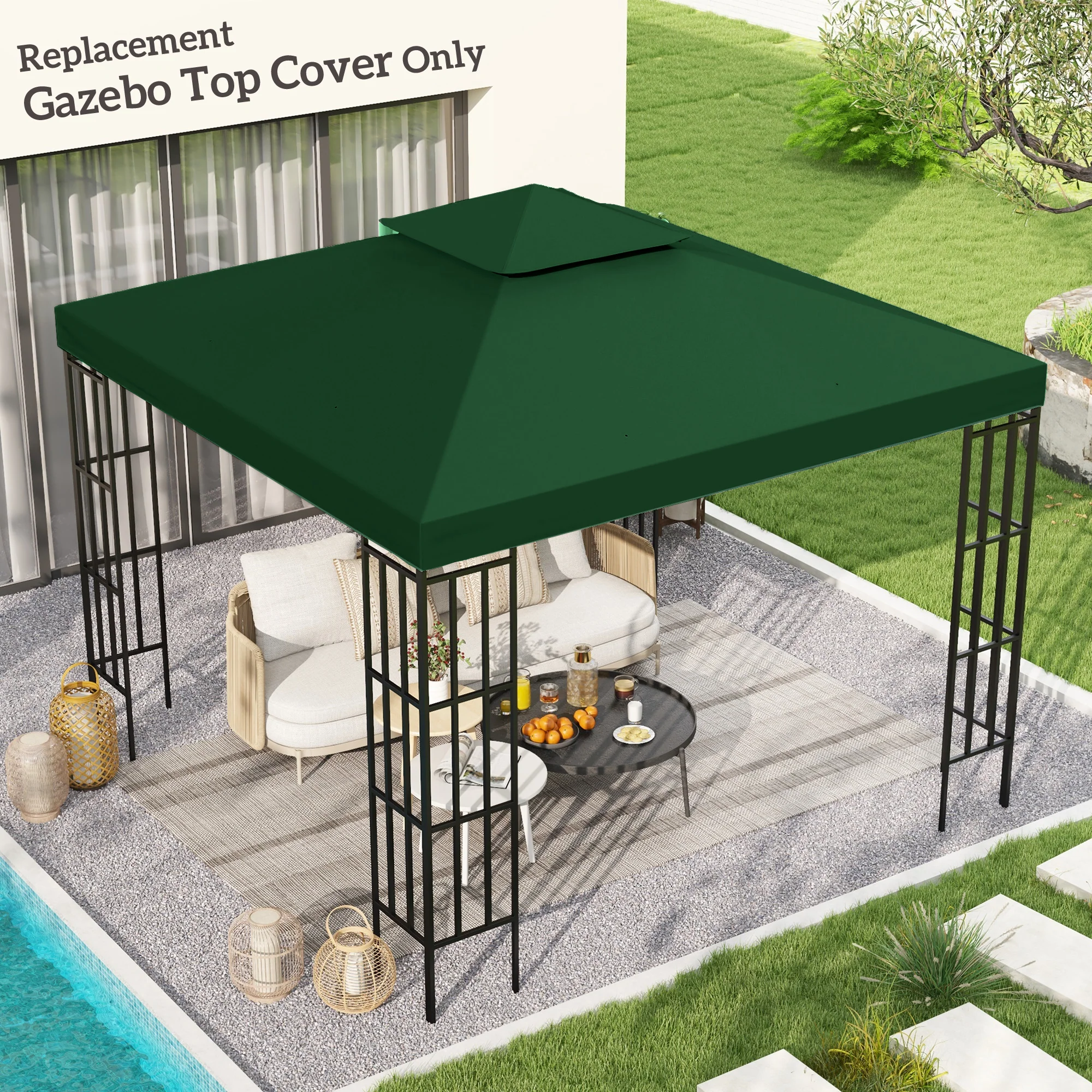 3 x 3m Gazebo Canopy Roof Top Replacement Cover Spare Part, Dark Green - Image 3