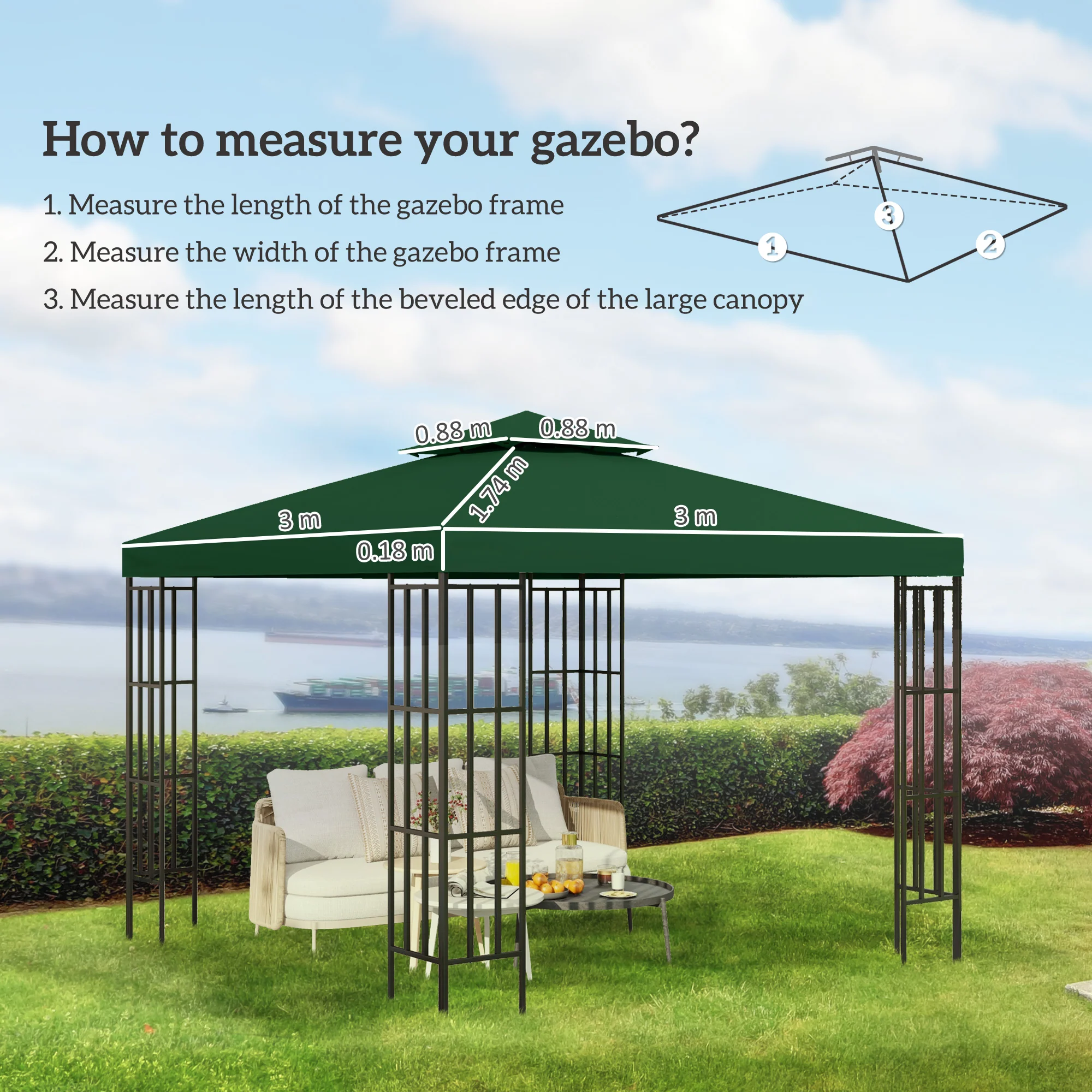 3 x 3m Gazebo Canopy Roof Top Replacement Cover Spare Part, Dark Green - Image 5