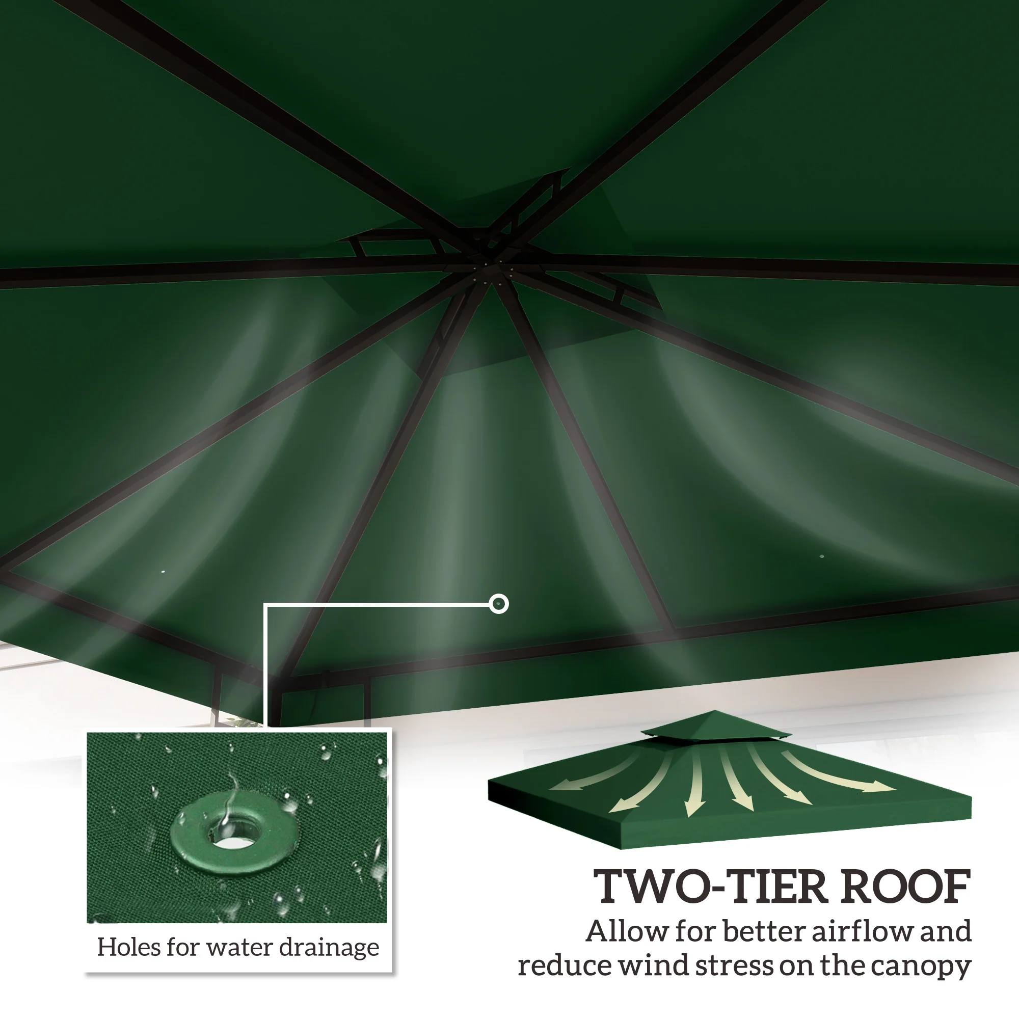 3 x 3m Gazebo Canopy Roof Top Replacement Cover Spare Part, Dark Green - Image 6