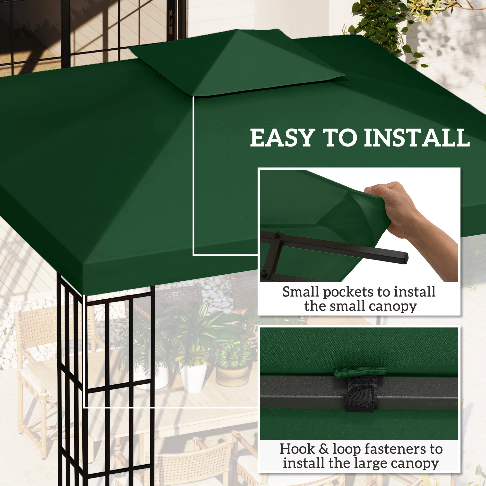 3 x 3m Gazebo Canopy Roof Top Replacement Cover Spare Part, Dark Green - Image 7