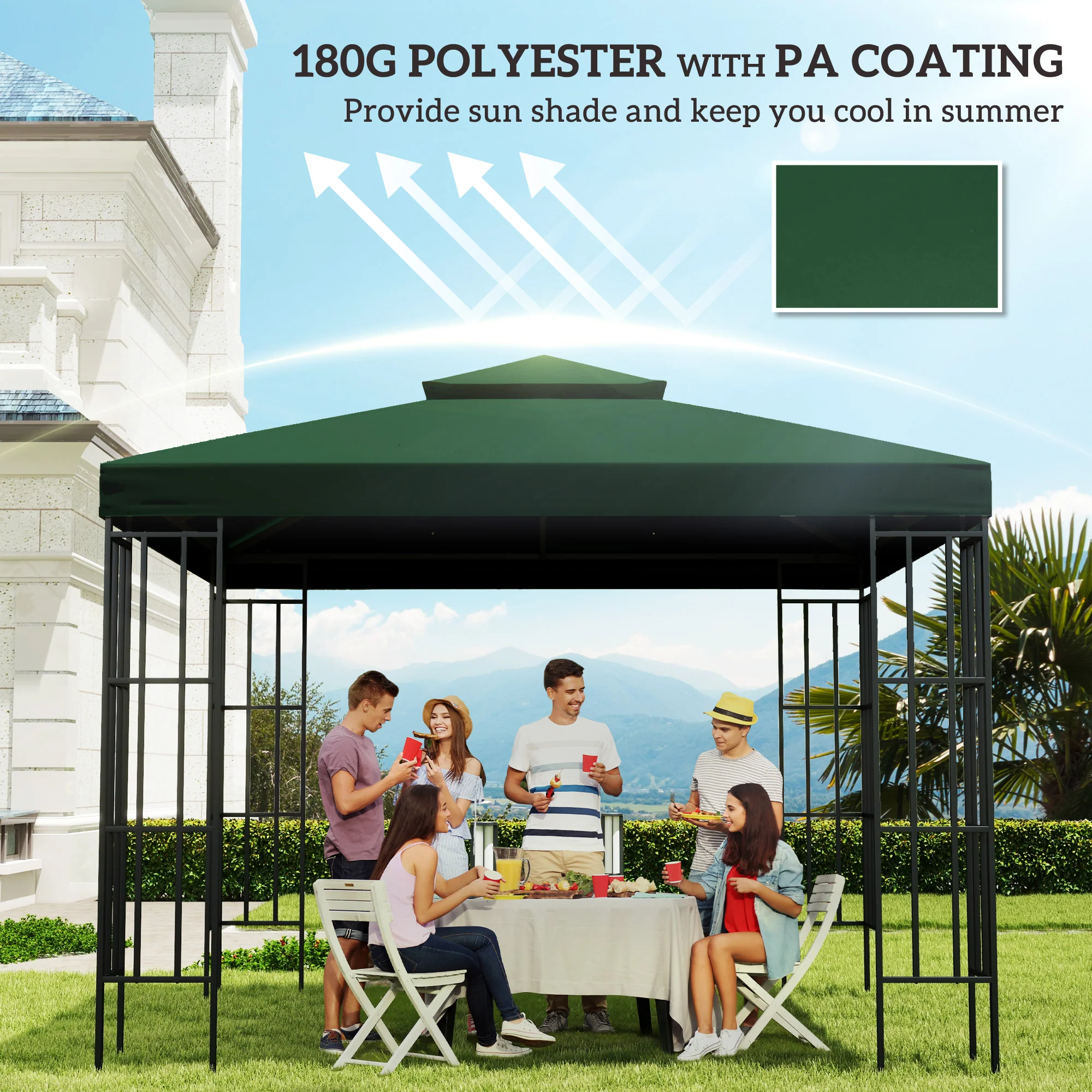 3 x 3m Gazebo Canopy Roof Top Replacement Cover Spare Part, Dark Green - Image 8