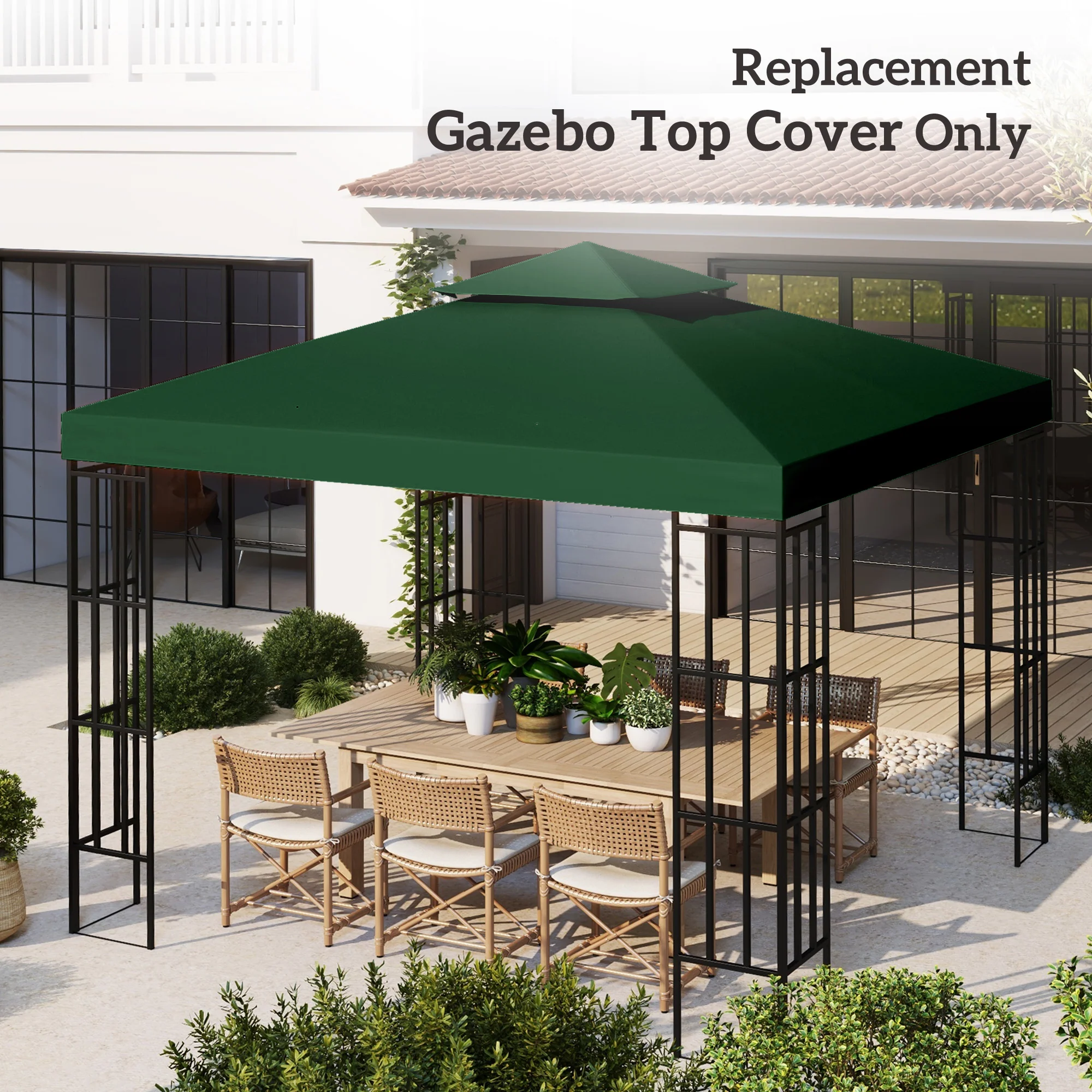 3 x 3m Gazebo Canopy Roof Top Replacement Cover Spare Part, Dark Green - Image 9
