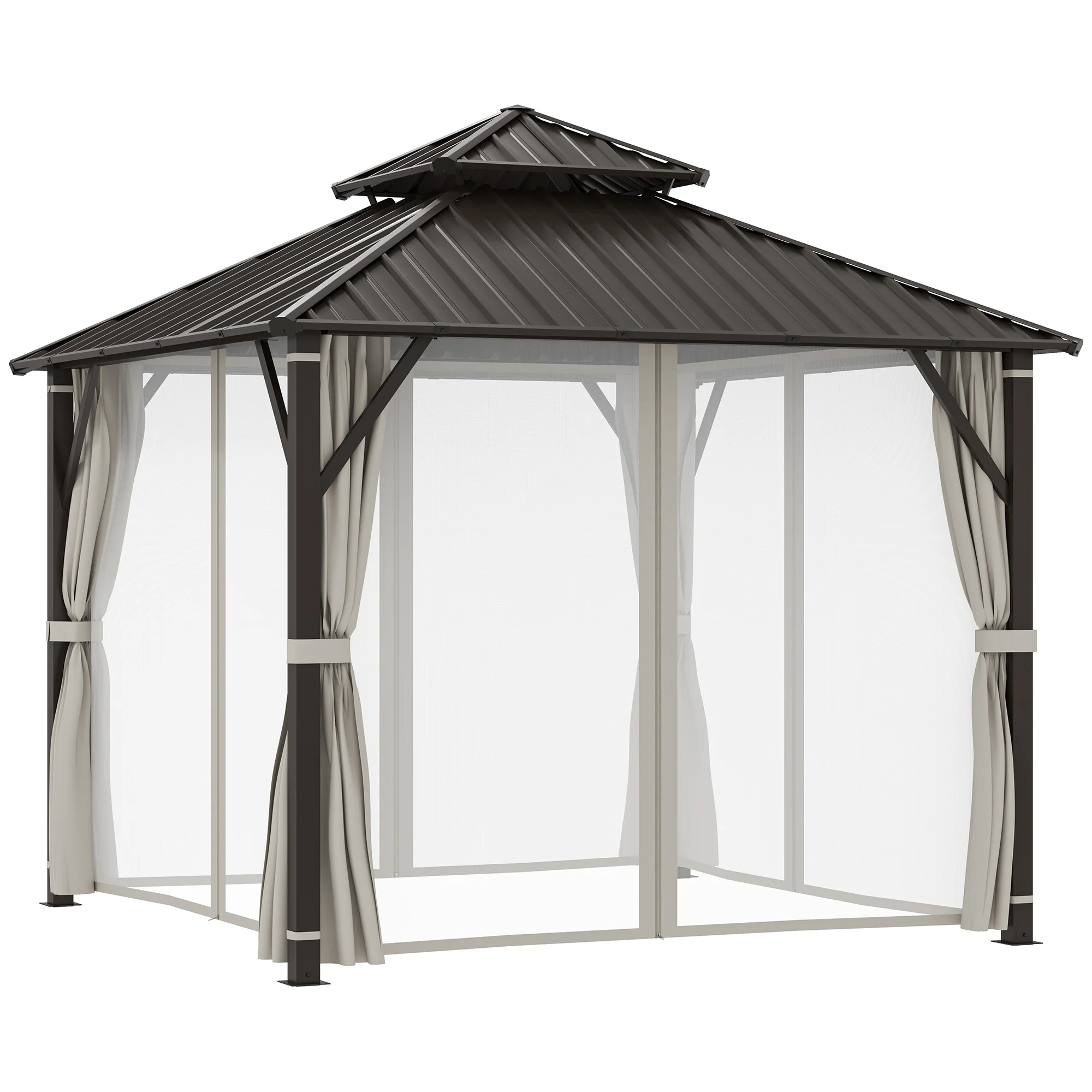 3 x 3m Hardtop Gazebo with Double Metal Roof, Netting & Curtains, Easy to Assemble