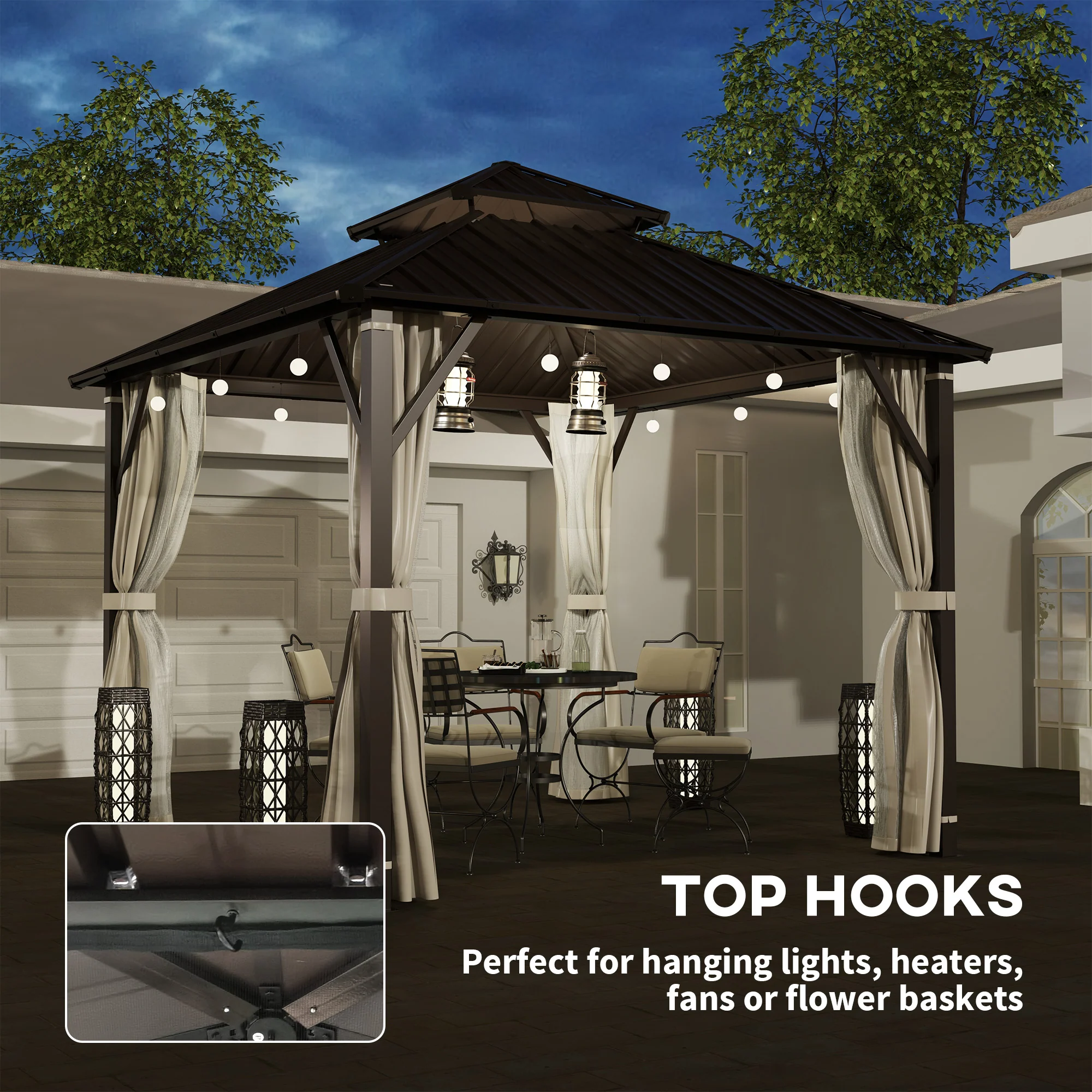 3 x 3m Hardtop Gazebo with Double Metal Roof, Netting & Curtains, Easy to Assemble - Image 10