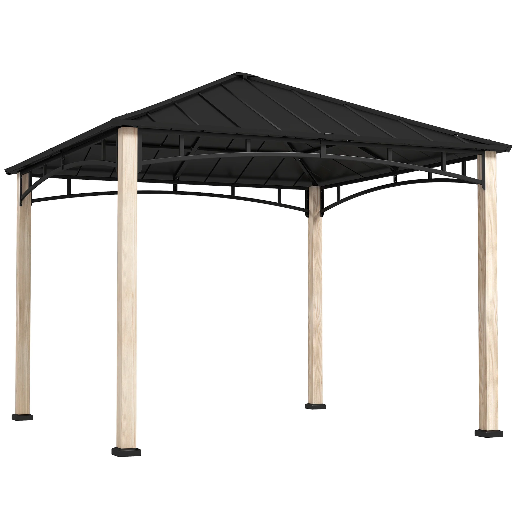 3 x 3m Hardtop Gazebo Canopy with Metal Roof, Wood Grain Strong Columns and Top Hook