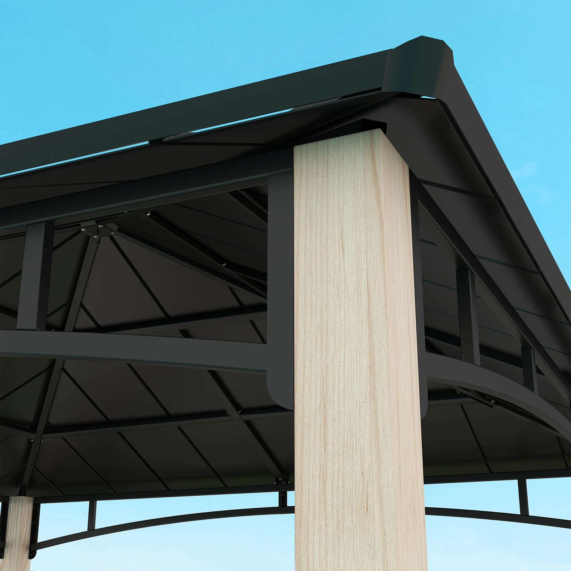 3 x 3m Hardtop Gazebo Canopy with Metal Roof, Wood Grain Strong Columns and Top Hook - Image 11