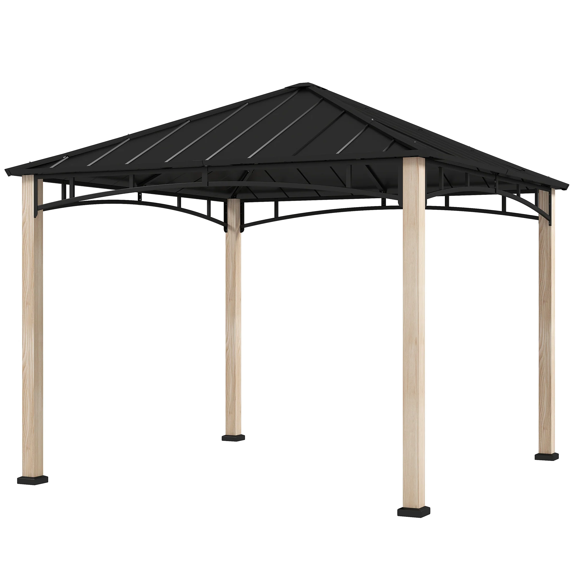 3 x 3m Hardtop Gazebo Canopy with Metal Roof, Wood Grain Strong Columns and Top Hook - Image 2