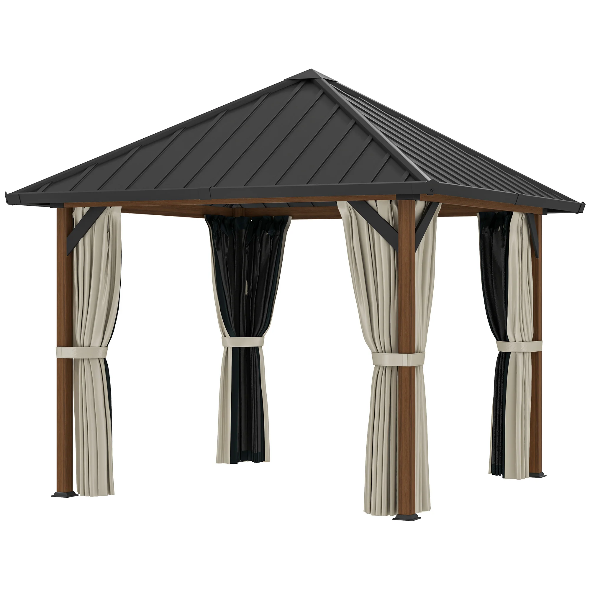 3 x 3m Hardtop Gazebo with Galvanised Steel Roof and Water Gutter, Walnut Wood Finish - Image 2