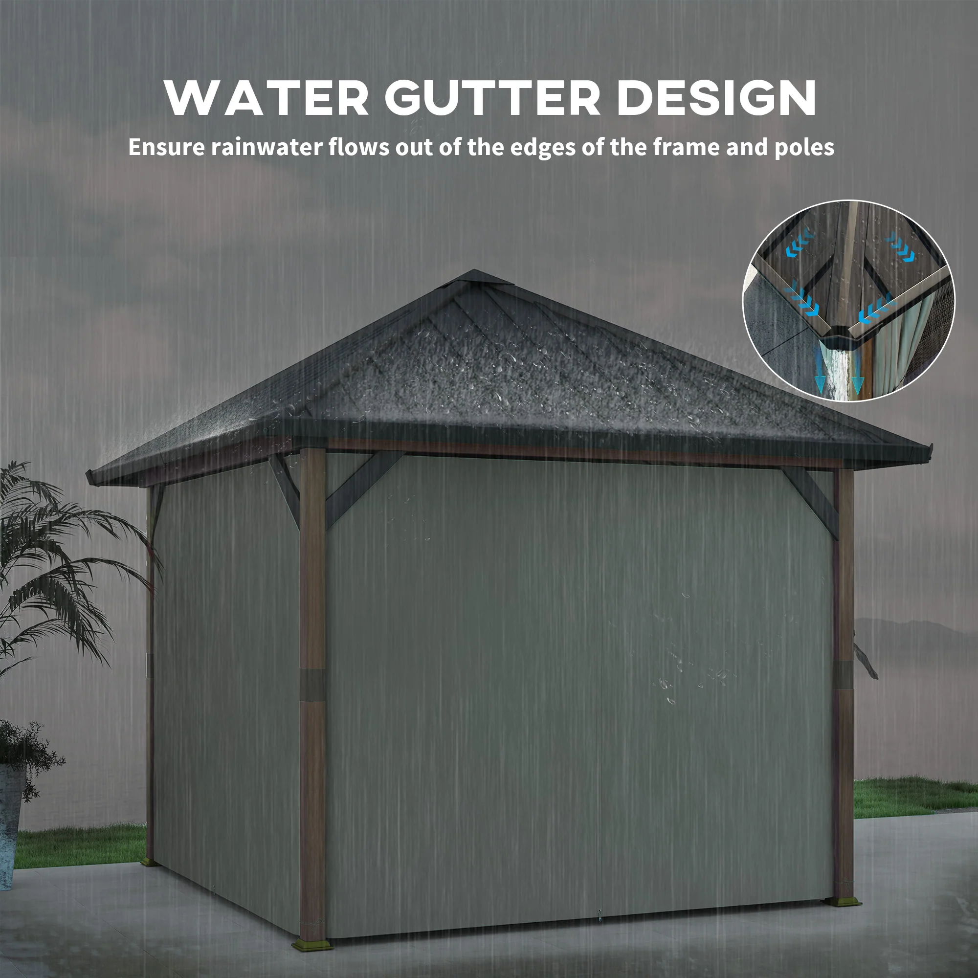 3 x 3m Hardtop Gazebo with Galvanised Steel Roof and Water Gutter, Walnut Wood Finish - Image 7