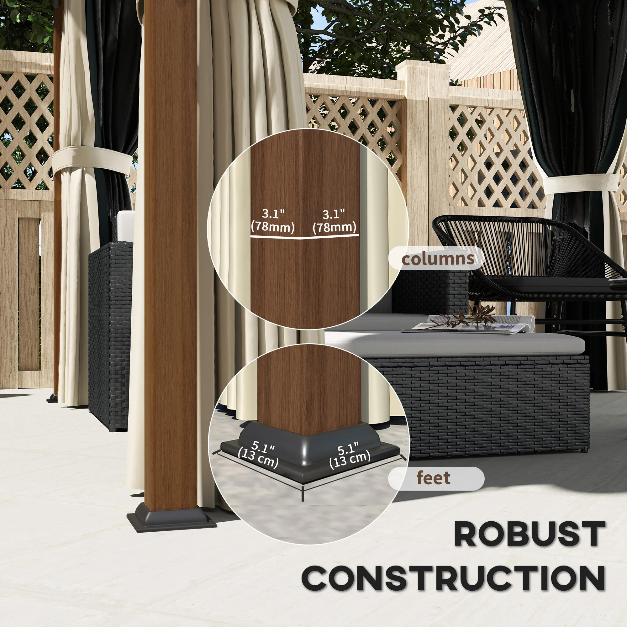 3 x 3m Hardtop Gazebo with Galvanised Steel Roof and Water Gutter, Walnut Wood Finish - Image 8