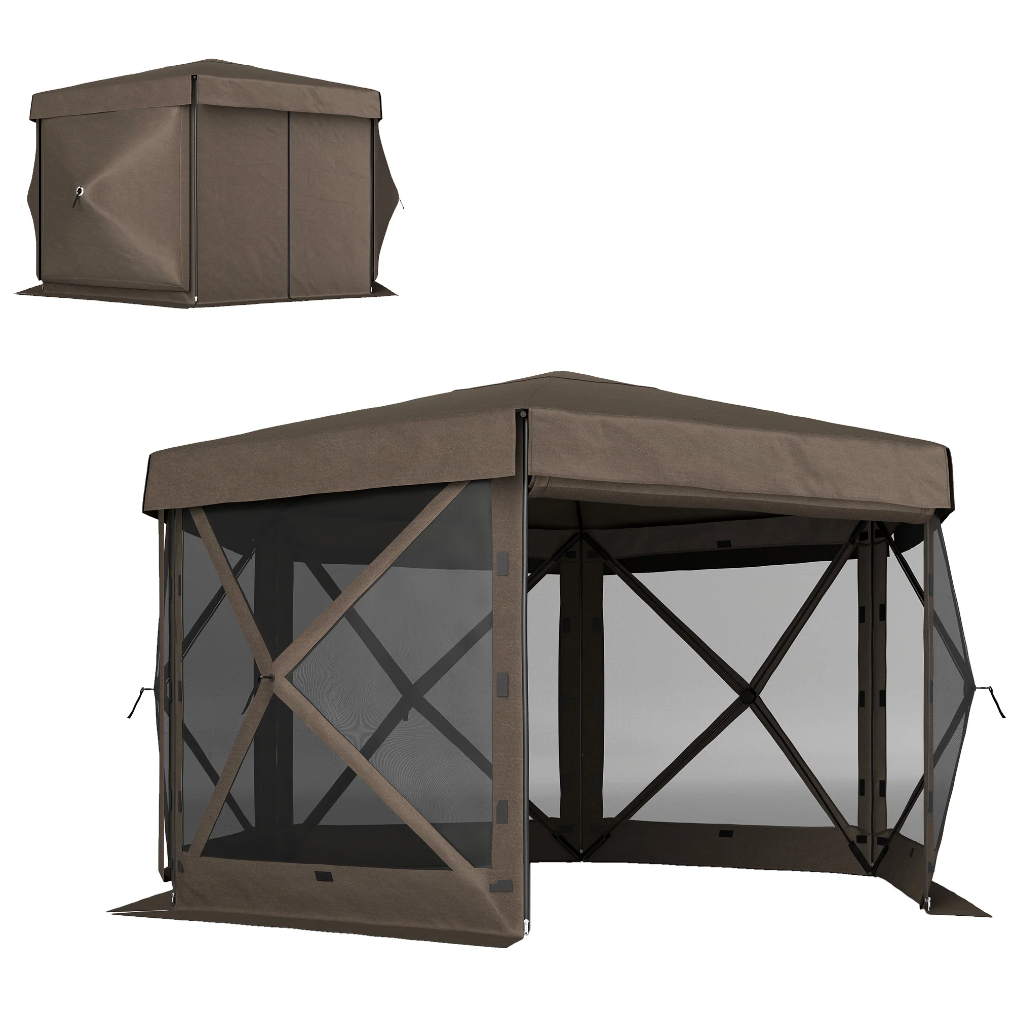 3 x 3m Hexagon Pop Up Gazebo with 5 Sides & Carry Bag, Instant Event Shelter, Brown