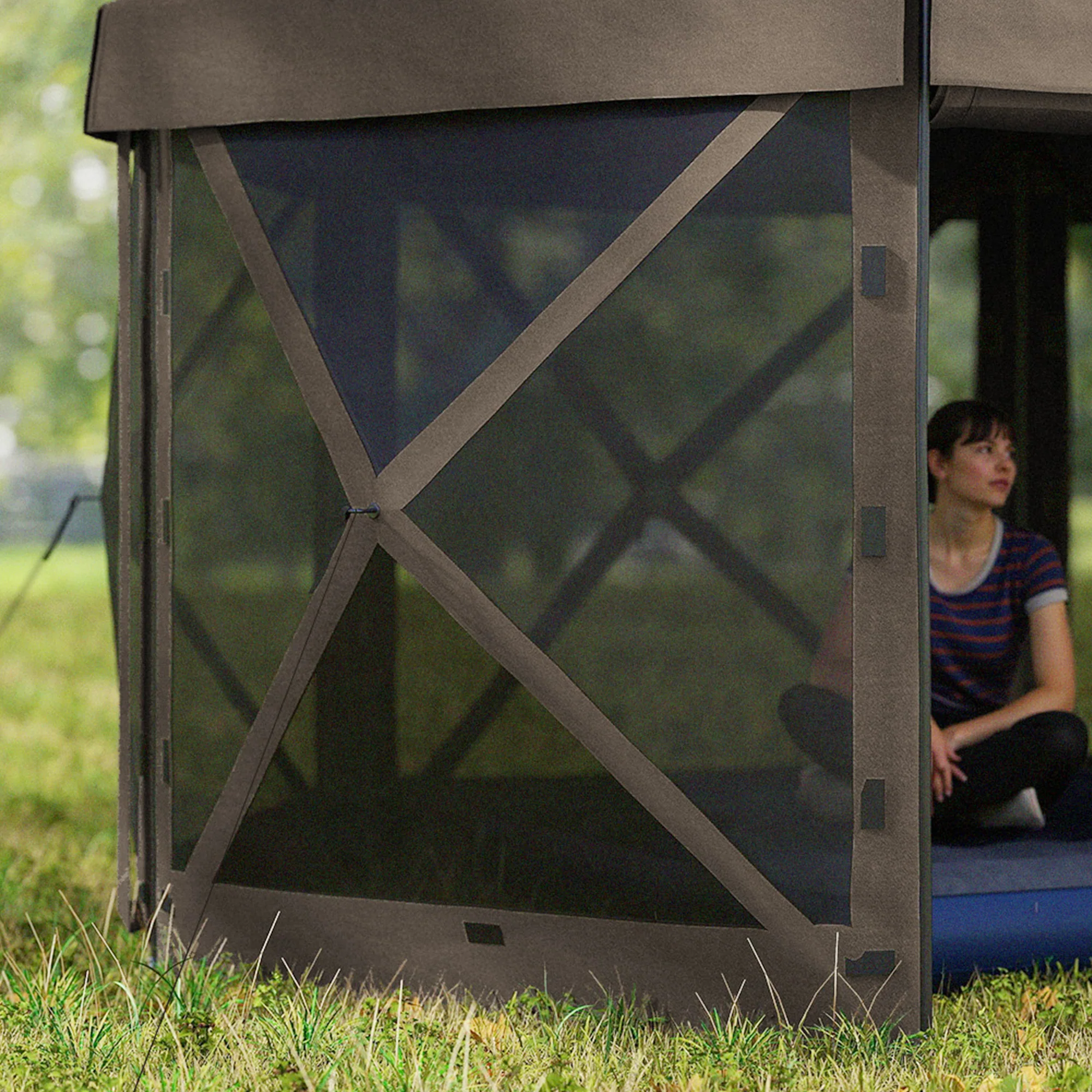 3 x 3m Hexagon Pop Up Gazebo with 5 Sides & Carry Bag, Instant Event Shelter, Brown - Image 11