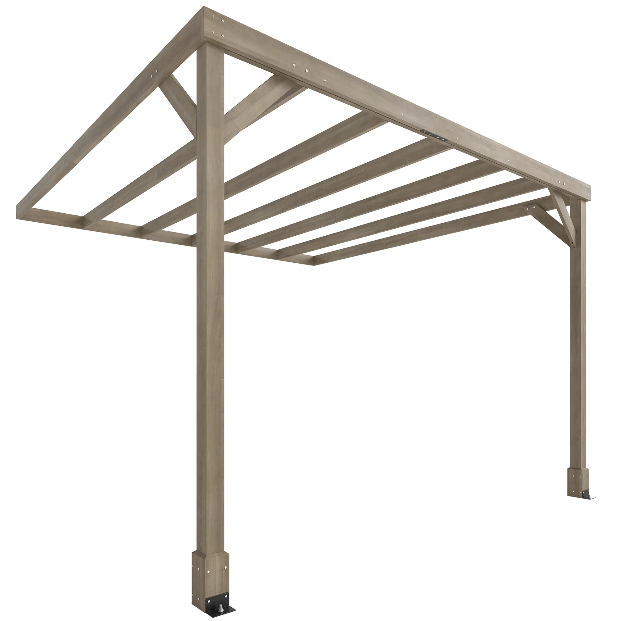 3 x 3 m Lean-To Wooden Pergola Kit, Decorative Garden Gazebo with Stable Structure and Concrete Anchors, Grape Trellis for Climbing Vines, Flowers, Garden Patio, Light Brown - Image 12
