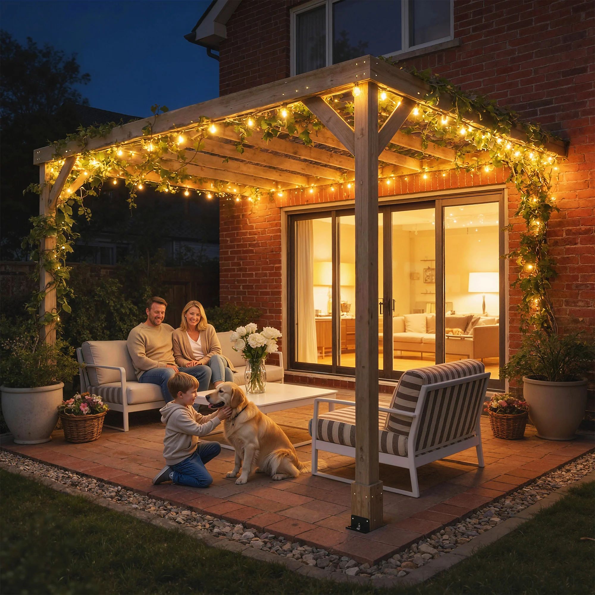 3 x 3 m Lean-To Wooden Pergola Kit, Decorative Garden Gazebo with Stable Structure and Concrete Anchors, Grape Trellis for Climbing Vines, Flowers, Garden Patio, Light Brown - Image 3