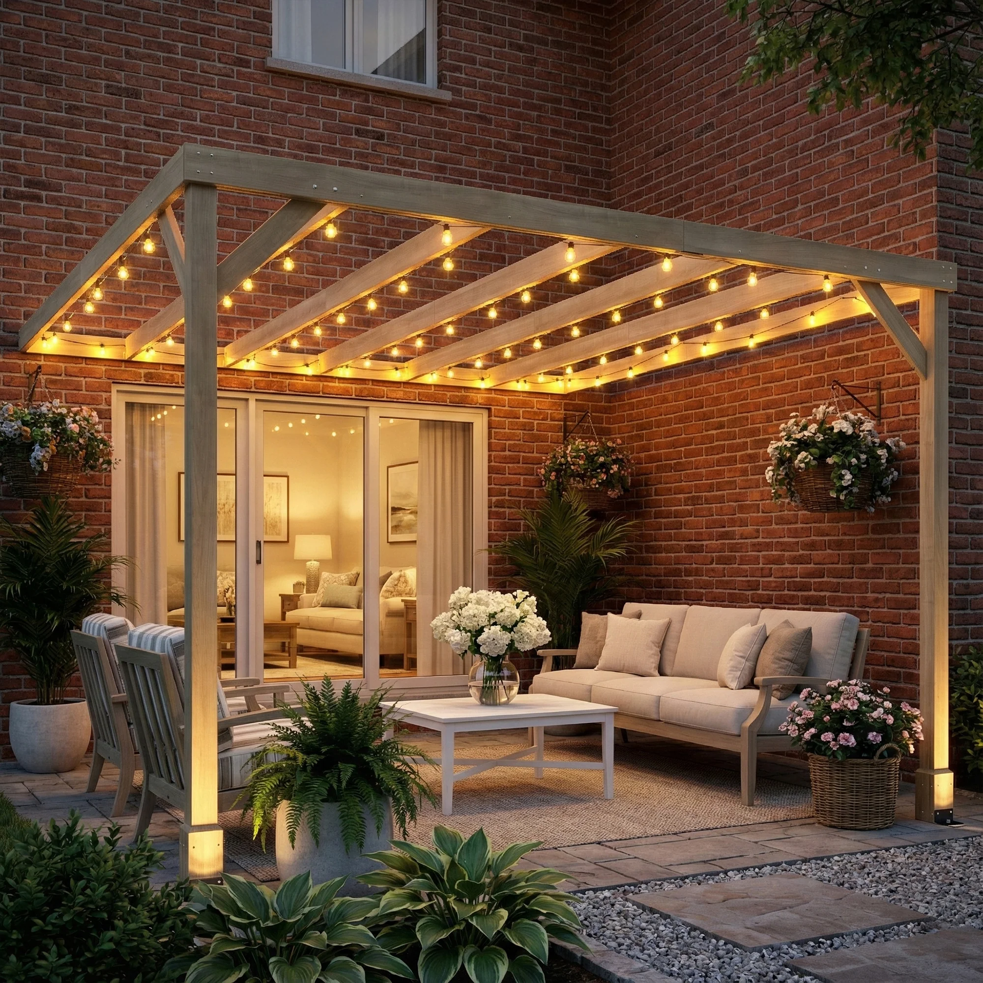 3 x 3 m Lean-To Wooden Pergola Kit, Decorative Garden Gazebo with Stable Structure and Concrete Anchors, Grape Trellis for Climbing Vines, Flowers, Garden Patio, Light Brown - Image 4