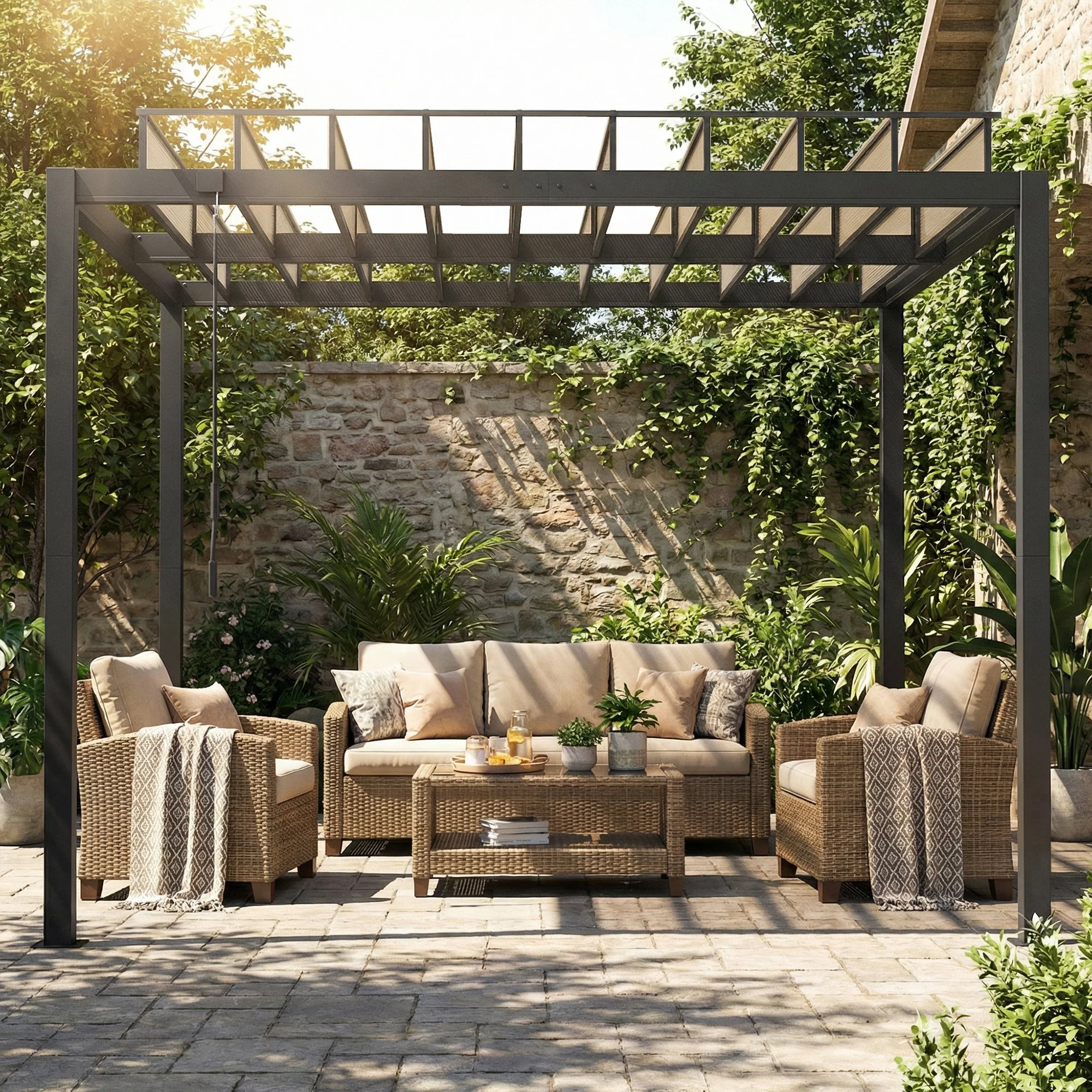 3 x 3 m Louvered Pergola with Adjustable Roof and Gutters, Coffee - Image 10
