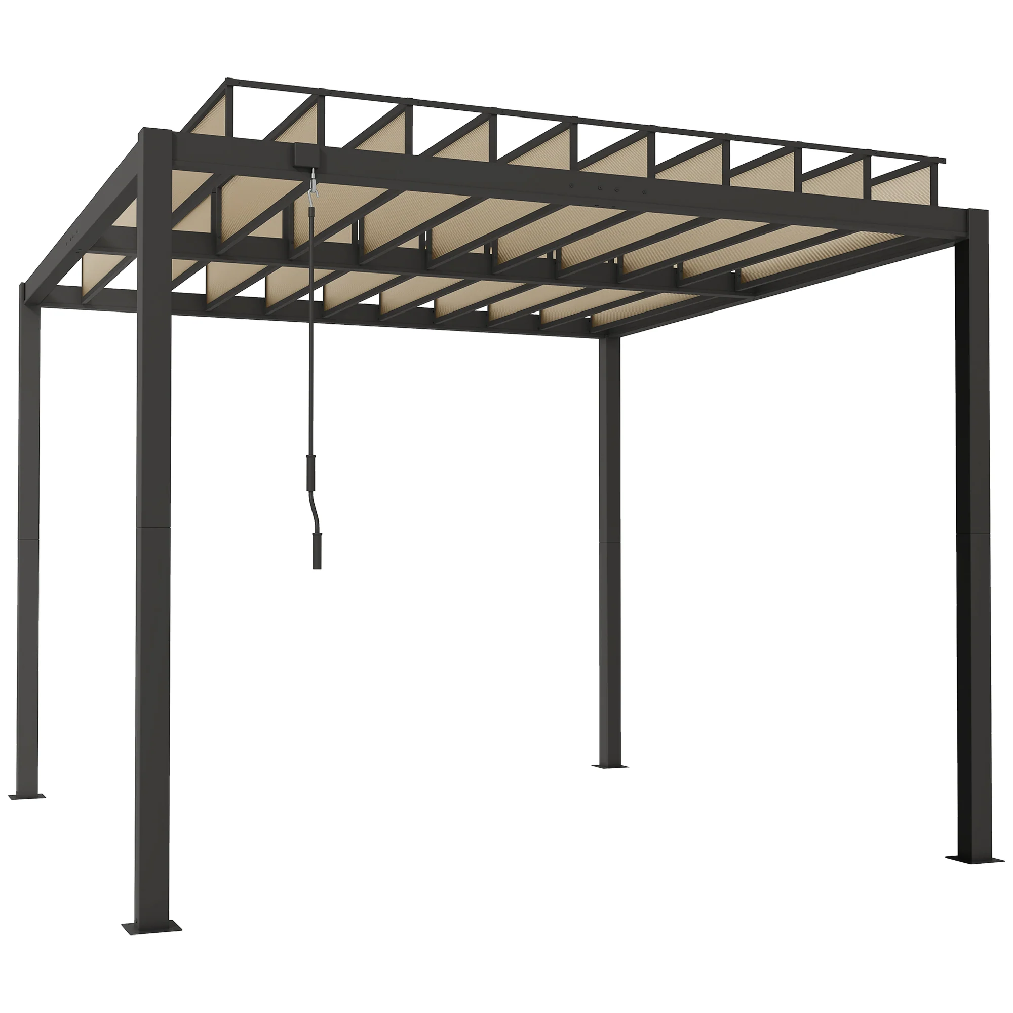 3 x 3 m Louvered Pergola with Adjustable Roof and Gutters, Coffee - Image 12