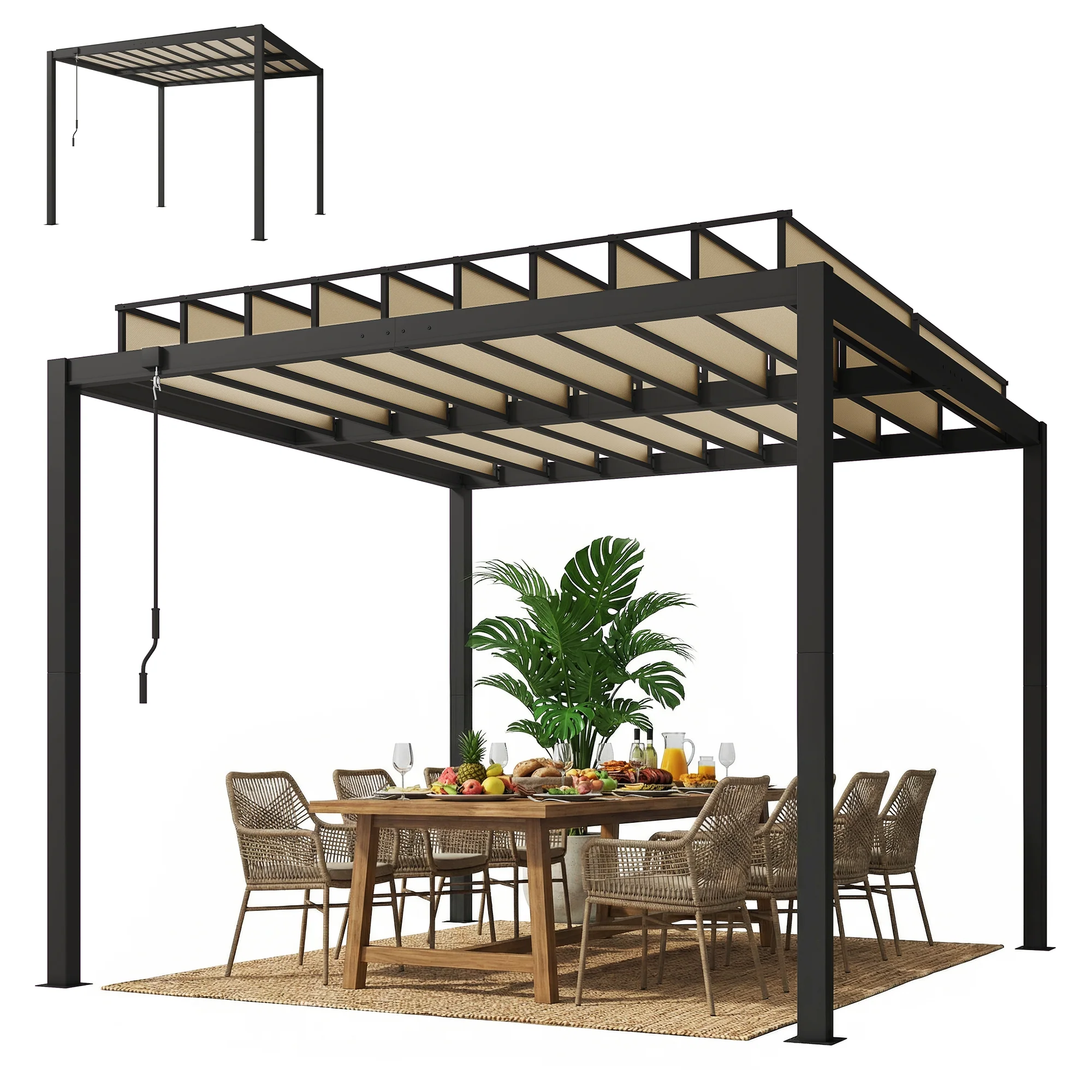 3 x 3 m Louvered Pergola with Adjustable Roof and Gutters, Coffee - Image 2