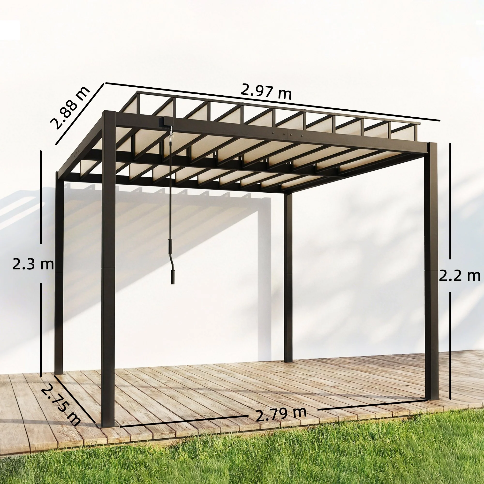3 x 3 m Louvered Pergola with Adjustable Roof and Gutters, Coffee - Image 5