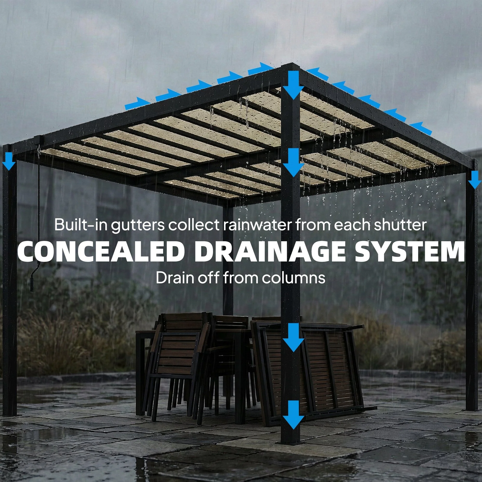 3 x 3 m Louvered Pergola with Adjustable Roof and Gutters, Coffee - Image 8