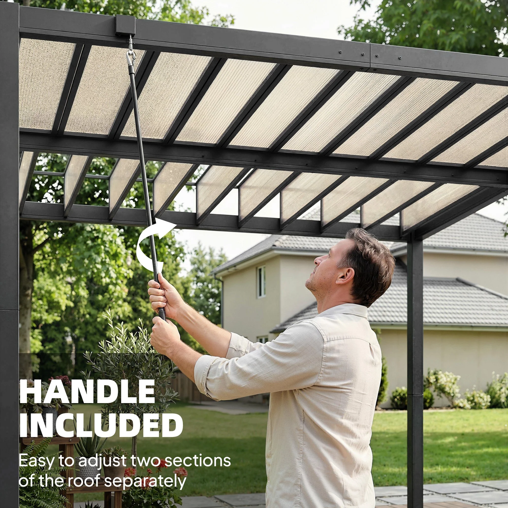 3 x 3 m Louvered Pergola with Adjustable Roof and Gutters, Coffee - Image 9
