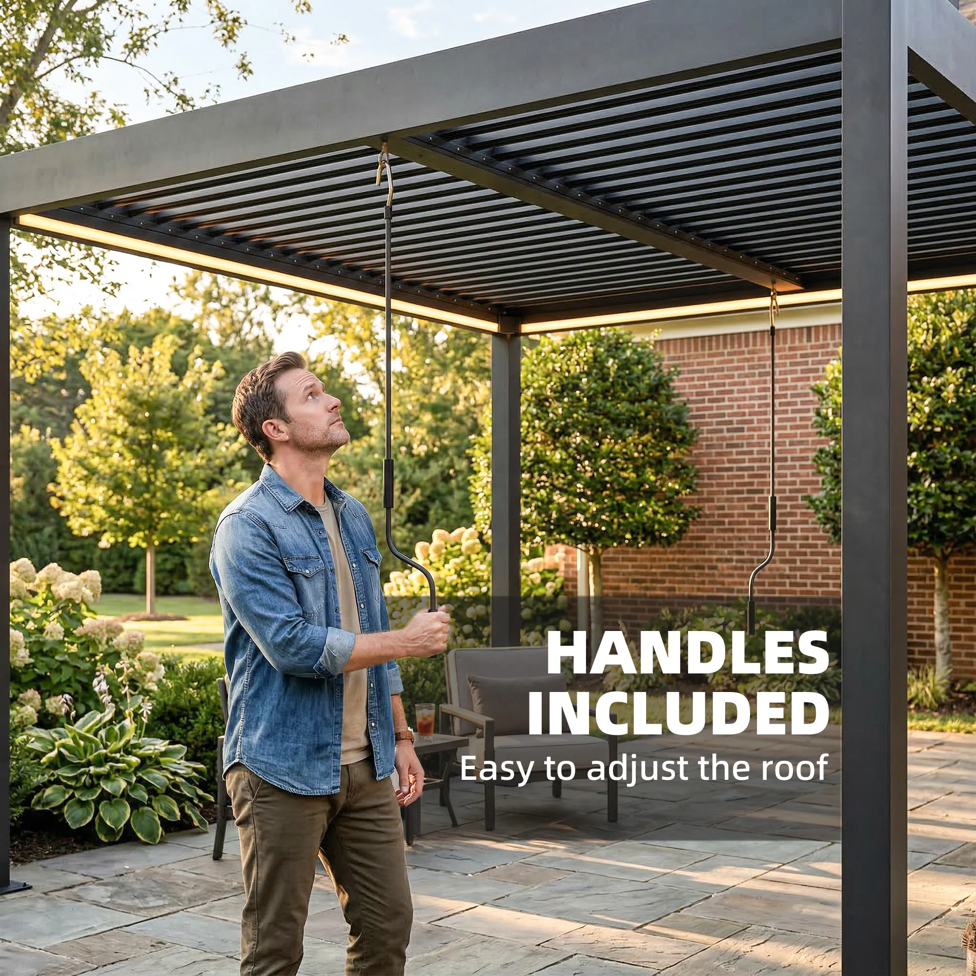 Louvered Pergola 3 x 3 m Dark Grey with Adjustable Roof, LED Lights & Remote - Image 10