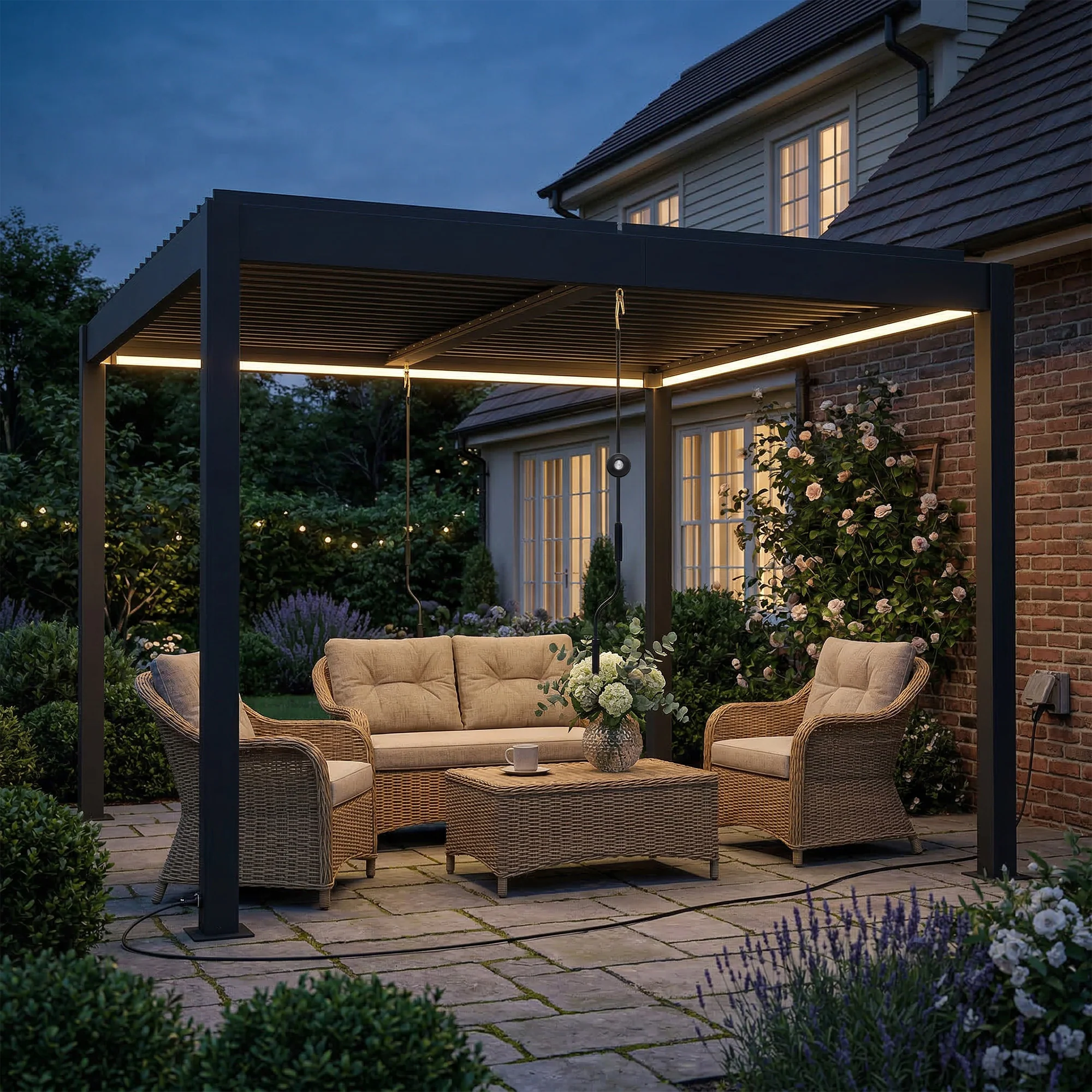 Louvered Pergola 3 x 3 m Dark Grey with Adjustable Roof, LED Lights & Remote - Image 3