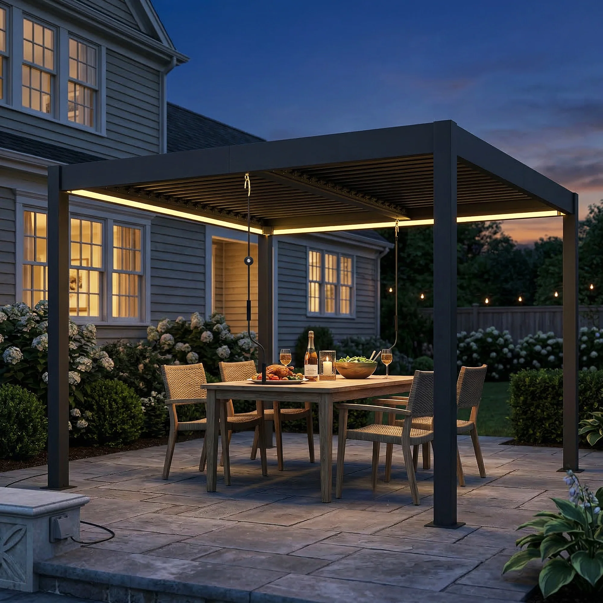 Louvered Pergola 3 x 3 m Dark Grey with Adjustable Roof, LED Lights & Remote - Image 4