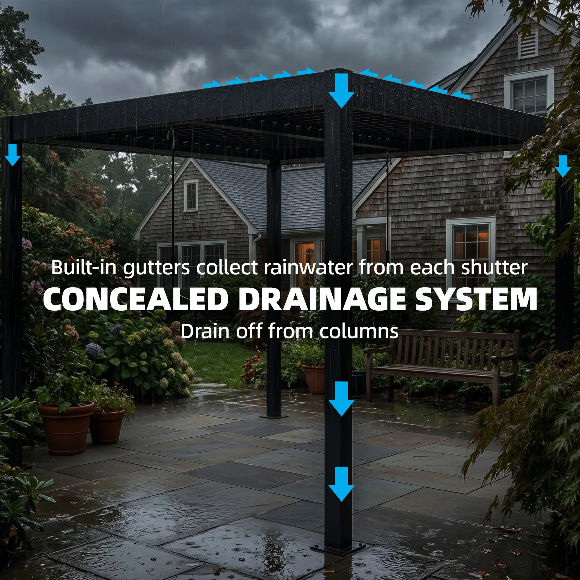 Louvered Pergola 3 x 3 m Dark Grey with Adjustable Roof, LED Lights & Remote - Image 8