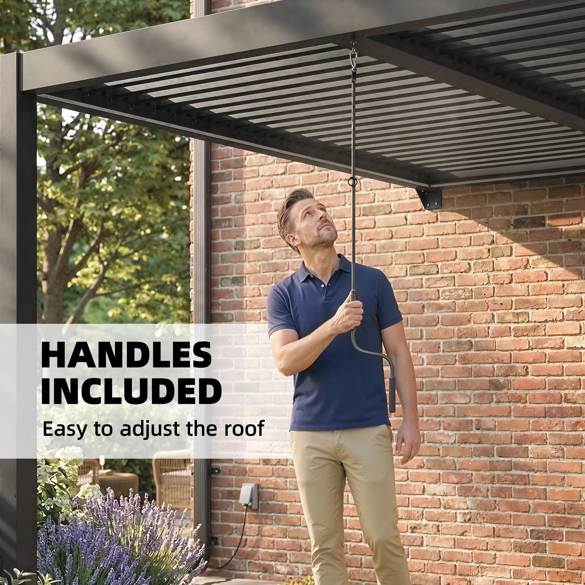 3 x 3 m Dark Grey Louvered Pergola with Adjustable Metal Roof, LED Lights - Image 11