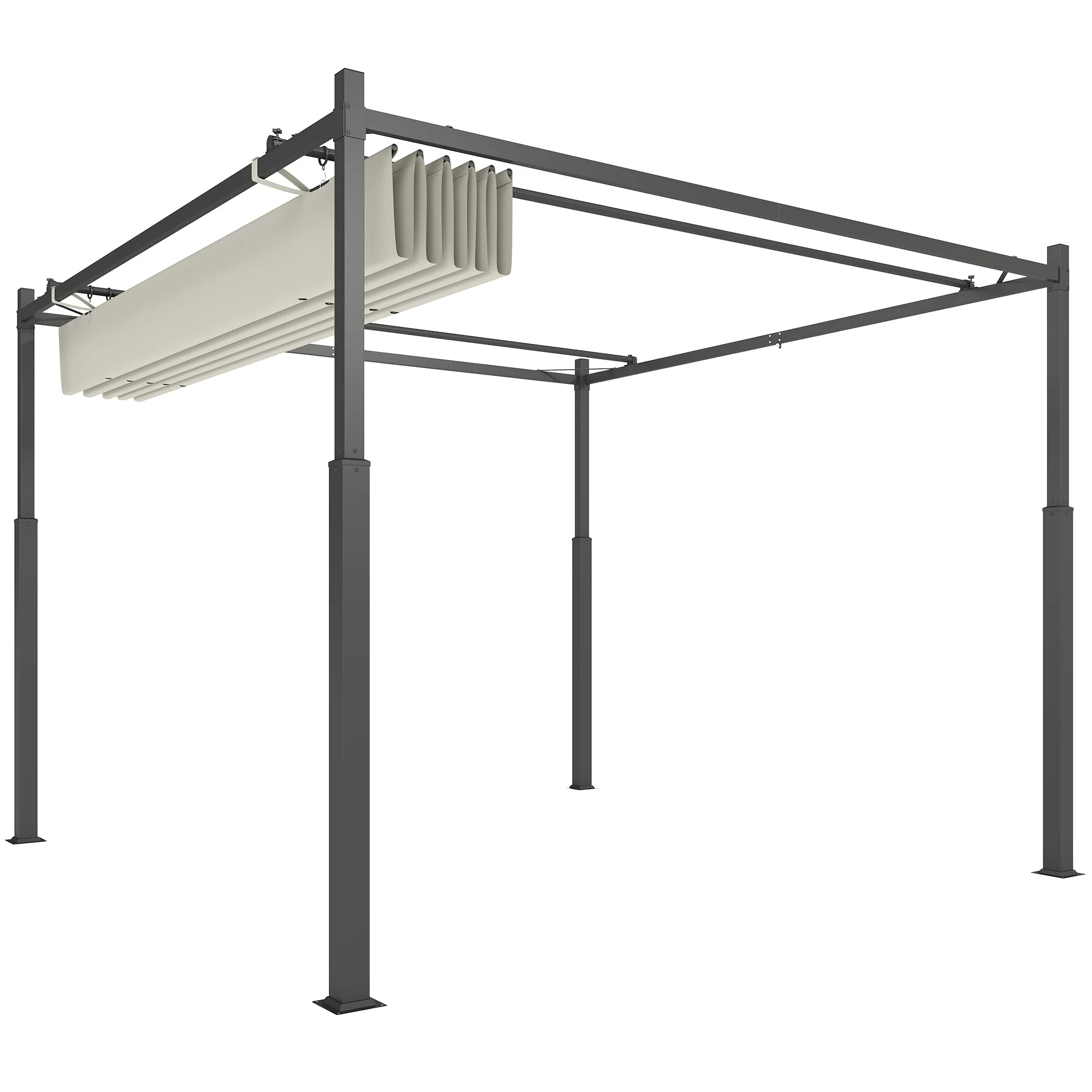 3 x 3m Metal Pergola with Retractable Roof & Magnetic Fixture, Outdoor Pergola Kit, Cream White - Image 2