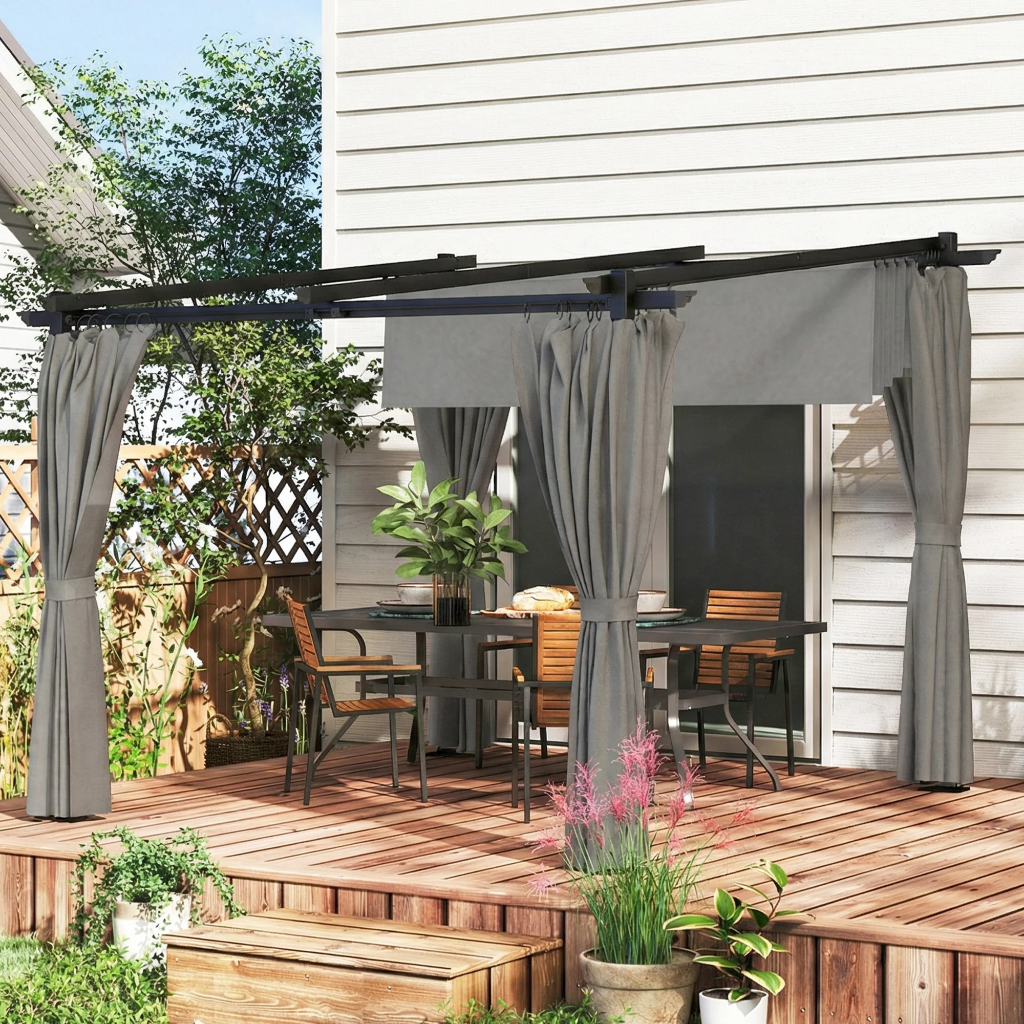 3 x 3 m Metal Pergola with Retractable Roof and Sidewalls, Light Grey - Image 3