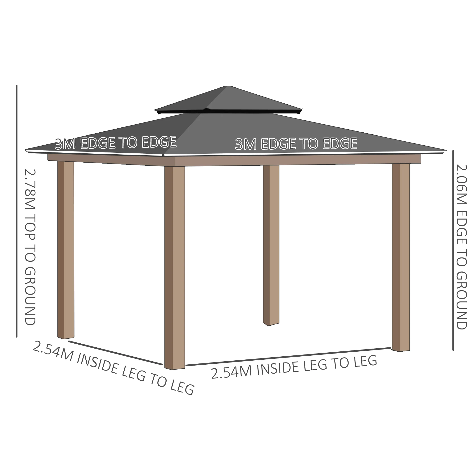 3 x 3m Polycarbonate Hardtop Gazebo with Curtains & Netting, Khaki - Image 5