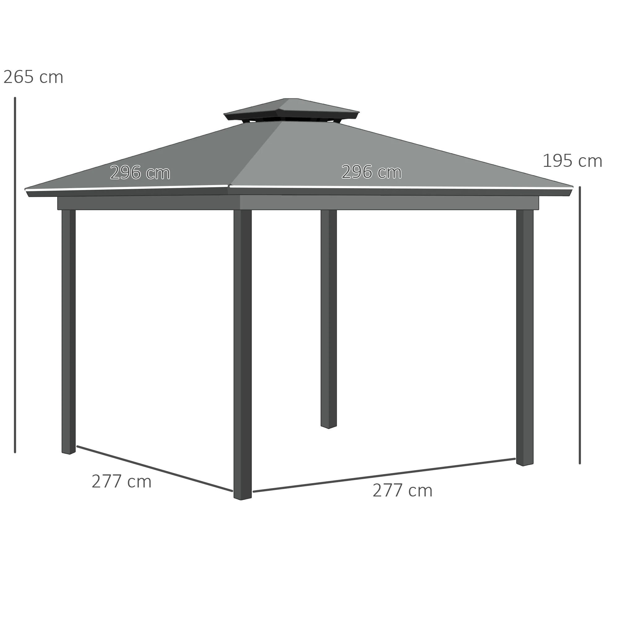 3 x 3m Patio Gazebo Canopy with 2 Tier Water Repellent Roof, Netting & Curtains, Light Grey - Image 5