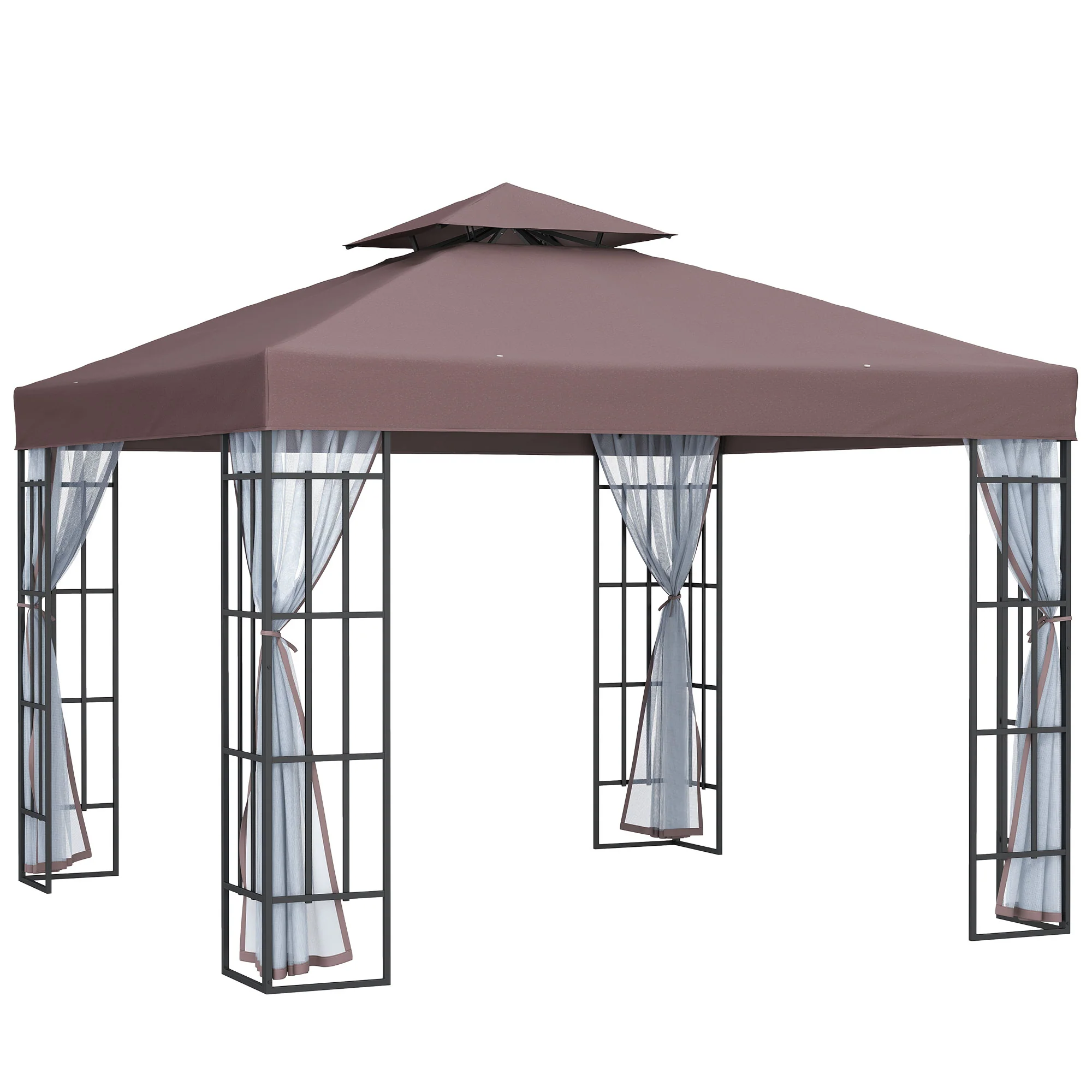 3 x 3m Patio Gazebo with 2 Tier Roof & Mosquito Netting, Coffee