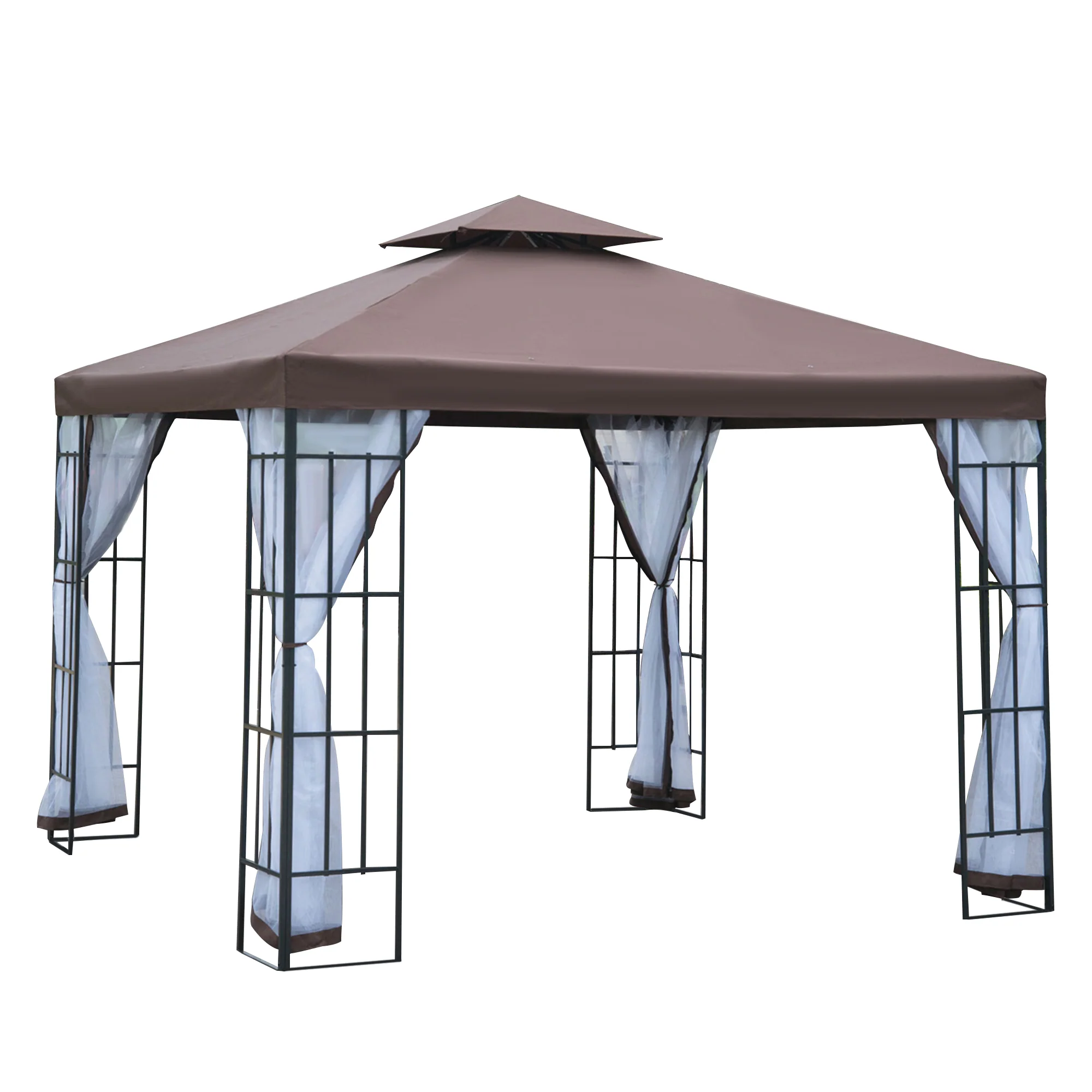 3 x 3m Patio Gazebo with 2 Tier Roof & Mosquito Netting, Coffee - Image 12