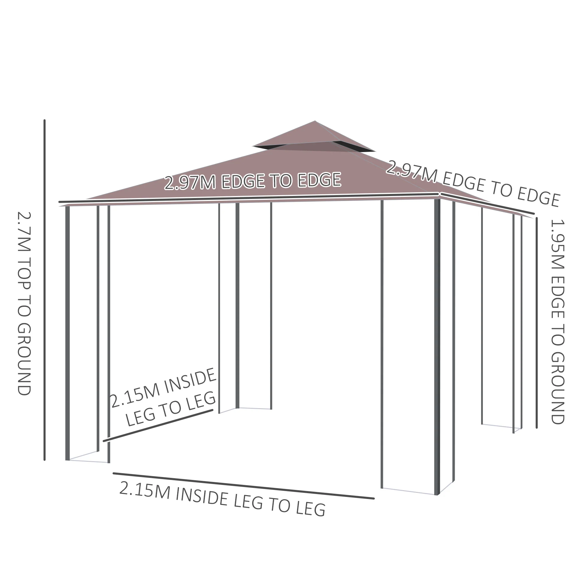 3 x 3m Patio Gazebo with 2 Tier Roof & Mosquito Netting, Coffee - Image 5