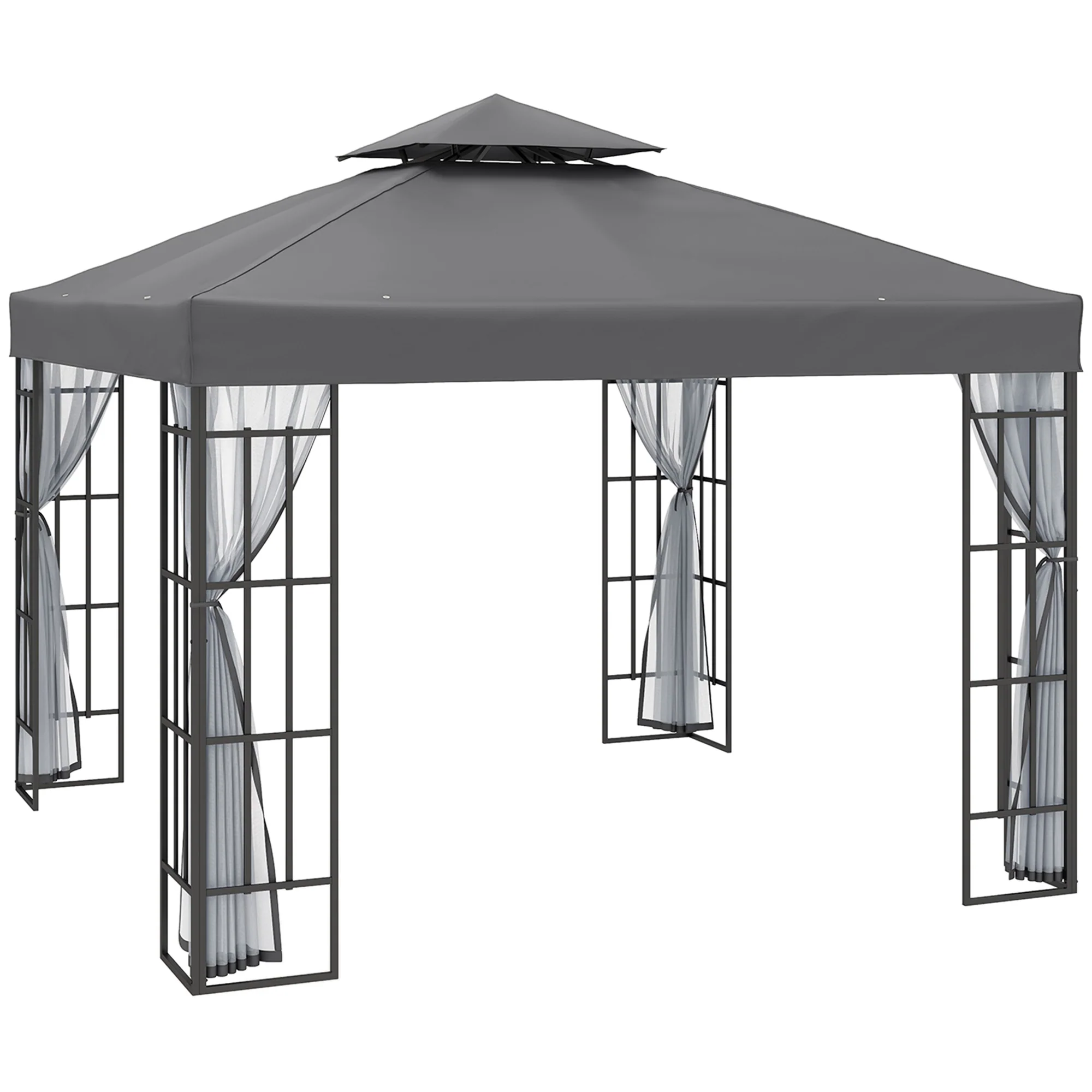 3 x 3m Patio Gazebo with 2 Tier Roof & Mosquito Netting, Grey - Image 12