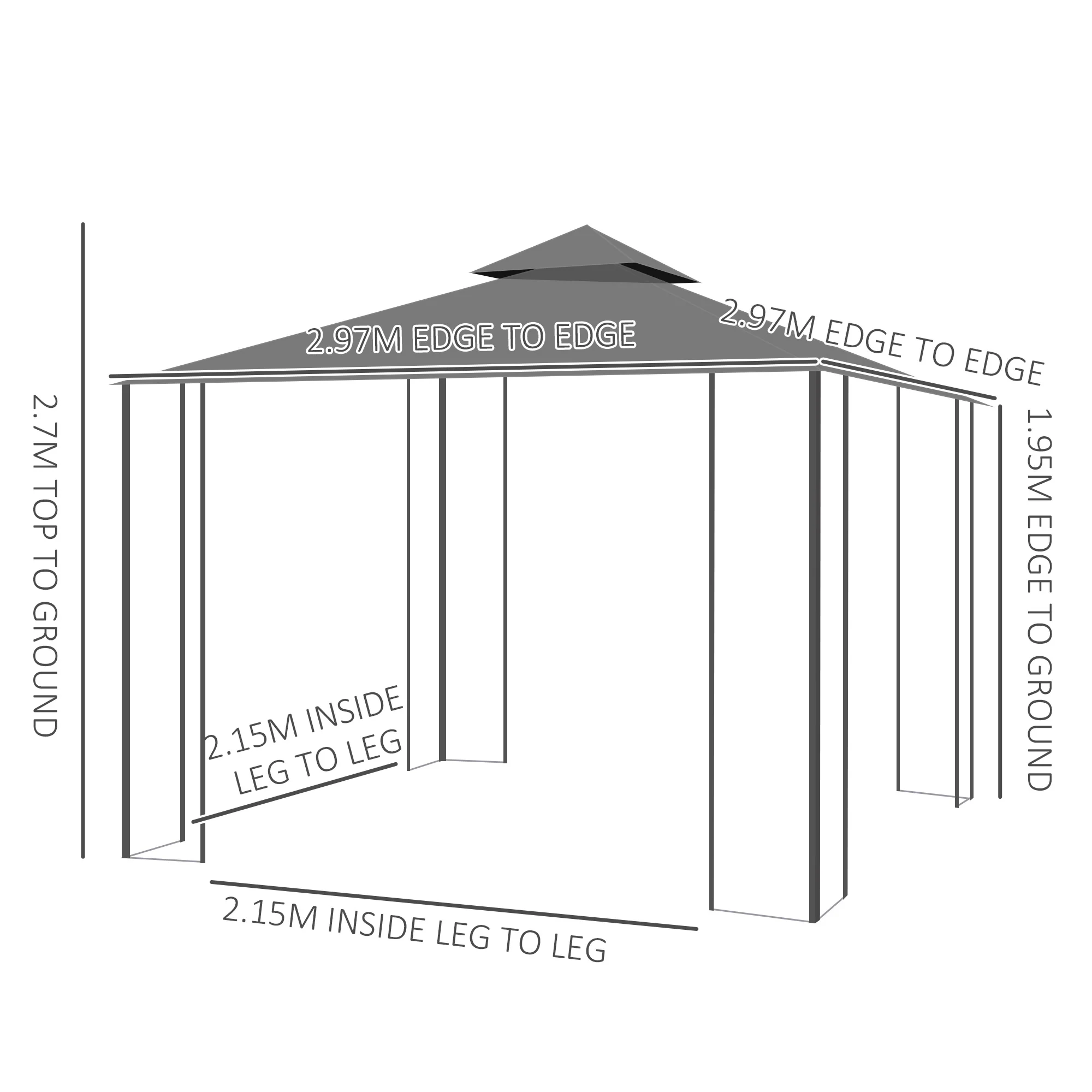 3 x 3m Patio Gazebo with 2 Tier Roof & Mosquito Netting, Grey - Image 5