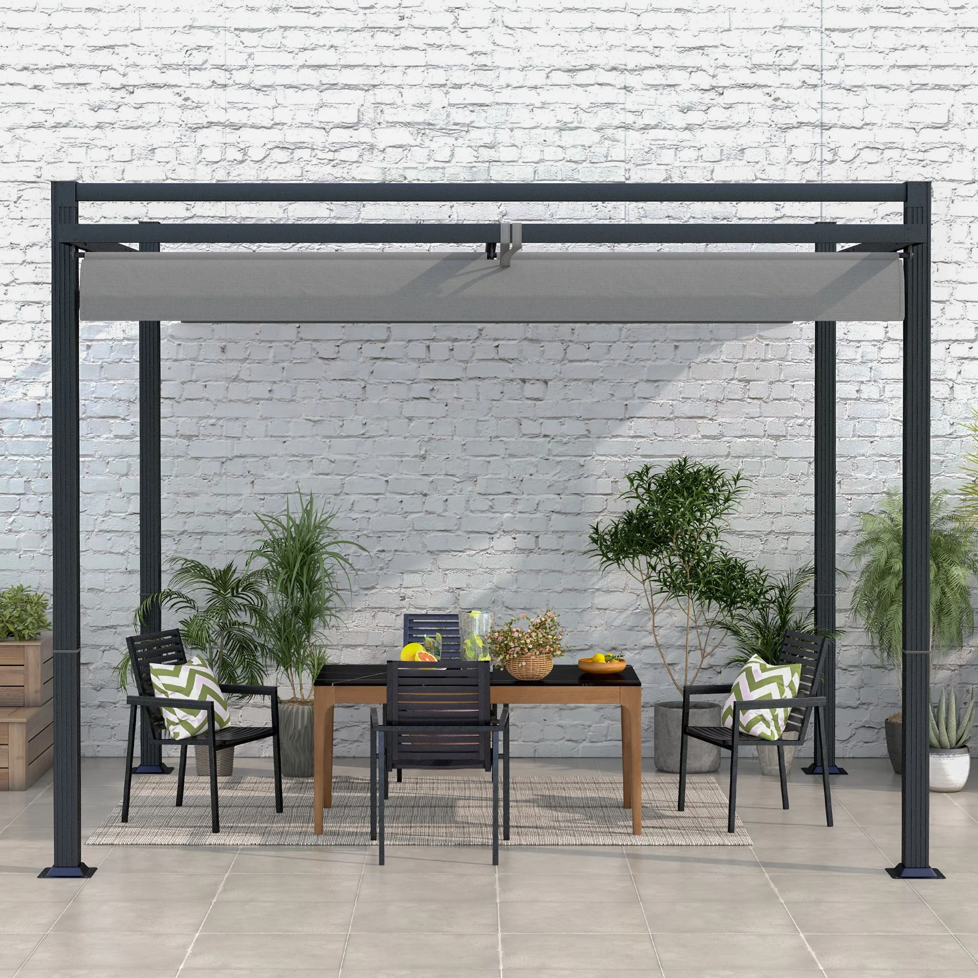 3 x 3m Pergola with Retractable Roof Canopy & Aluminium Frame for Grill, Patio, Deck, Dark Grey - Image 10